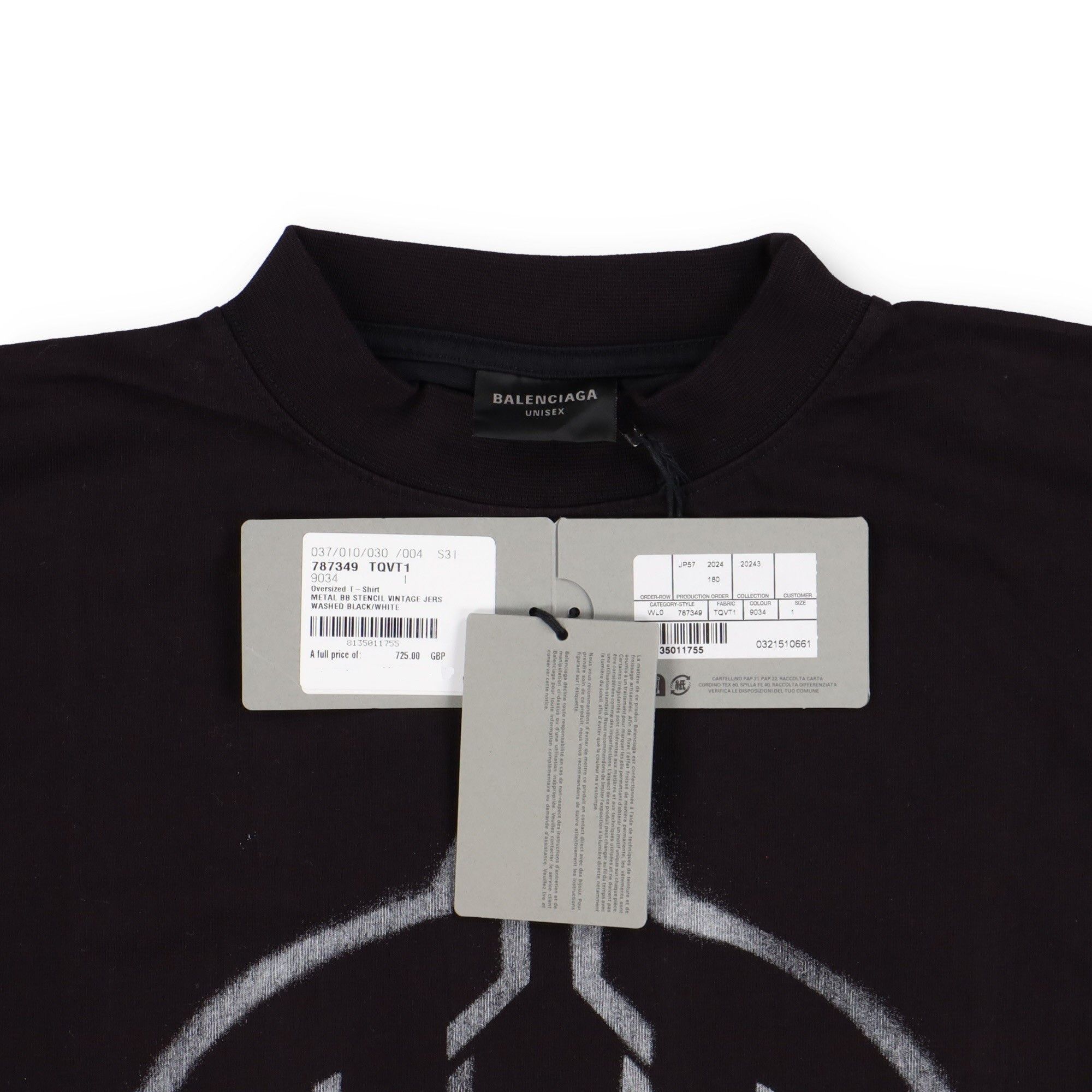 Balenciaga Black Metal BB Stencil Logo Oversized T-Shirt Size XS / US 0-2 / IT 36-38 - 8 Thumbnail