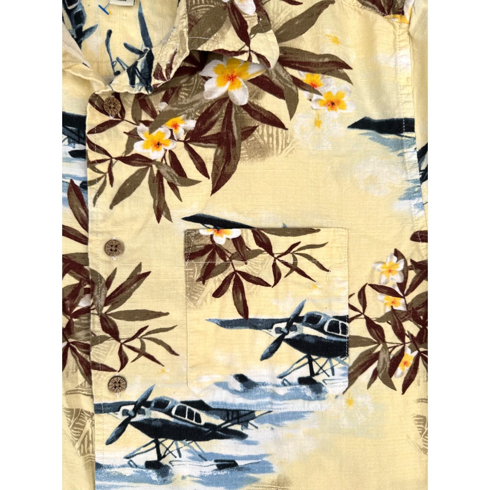 Olive VINTAGE Oliver & Burke Shirt Men M Yellow Floral Airplane Button Up Cotton Hawaiian Size US M / EU 48-50 / 2 - 6 Thumbnail