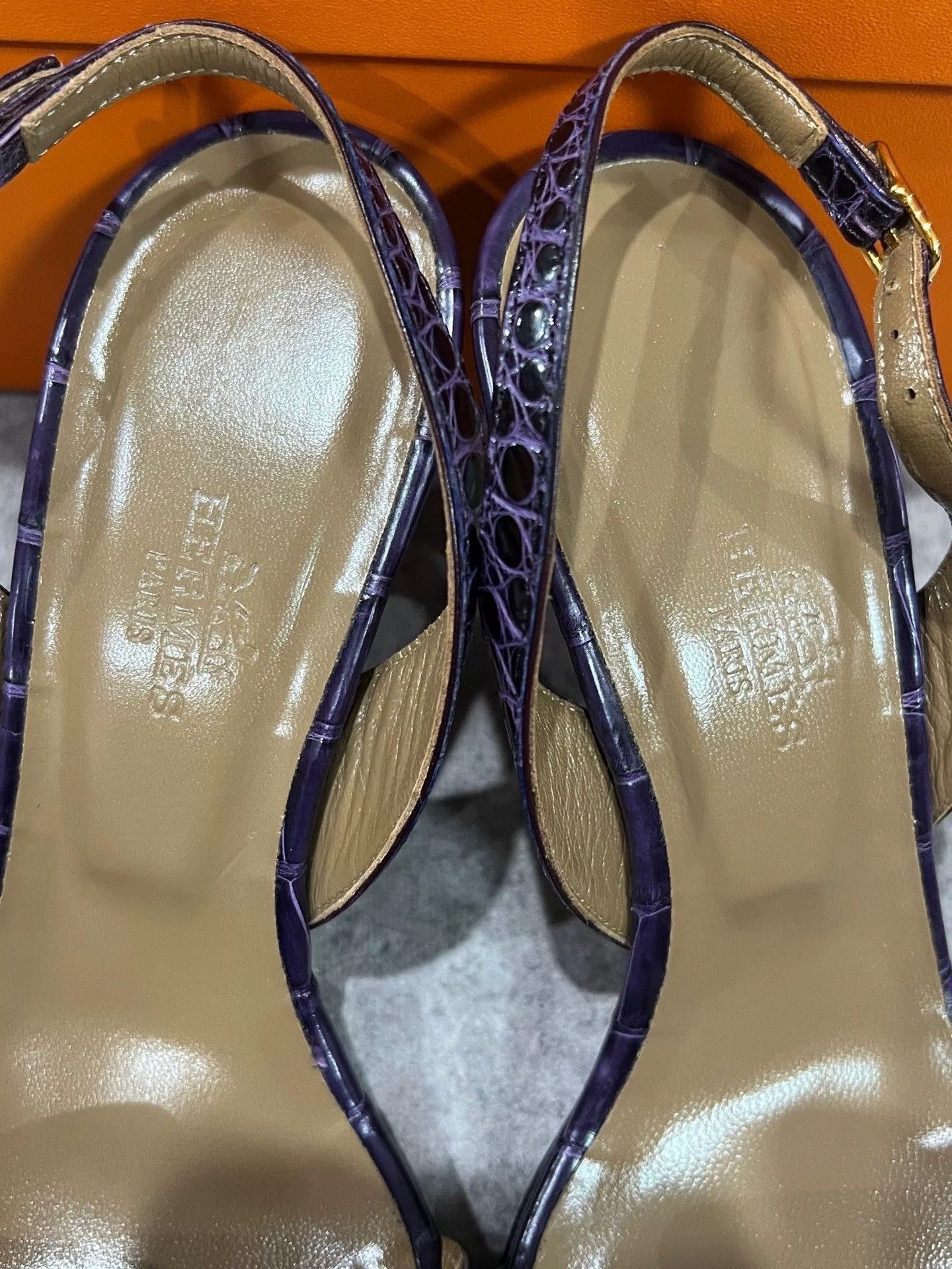 Hermes Hermes Purple Crocodile Heeled H Sandals Size US 7 / EU 40 - 4 Thumbnail