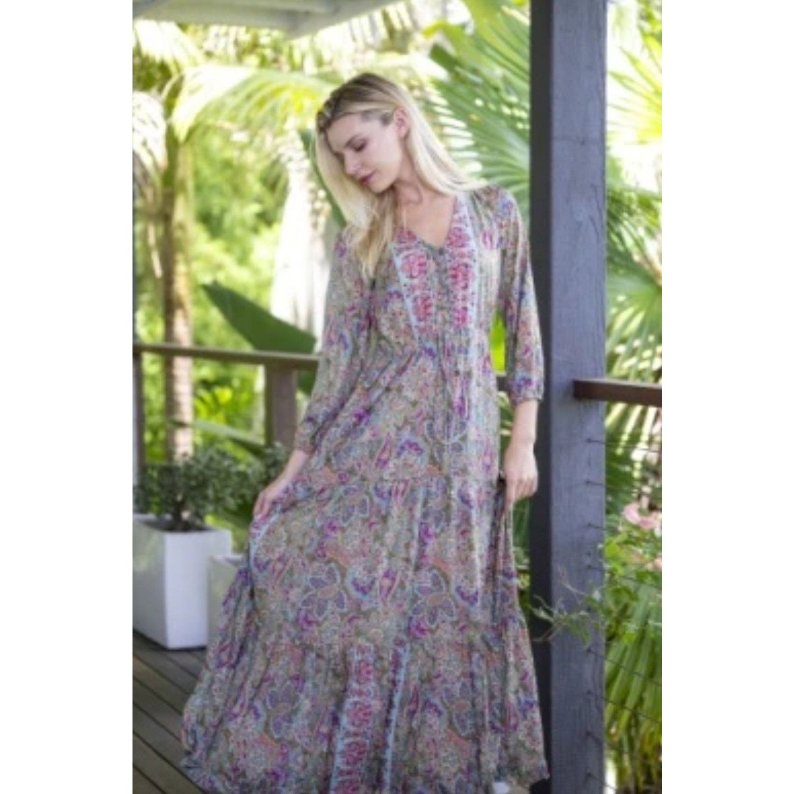 Other Cienna Olive Button Front Ruffle Silk Blend India Dress S Size S / US 4 / IT 40 - 2 Thumbnail
