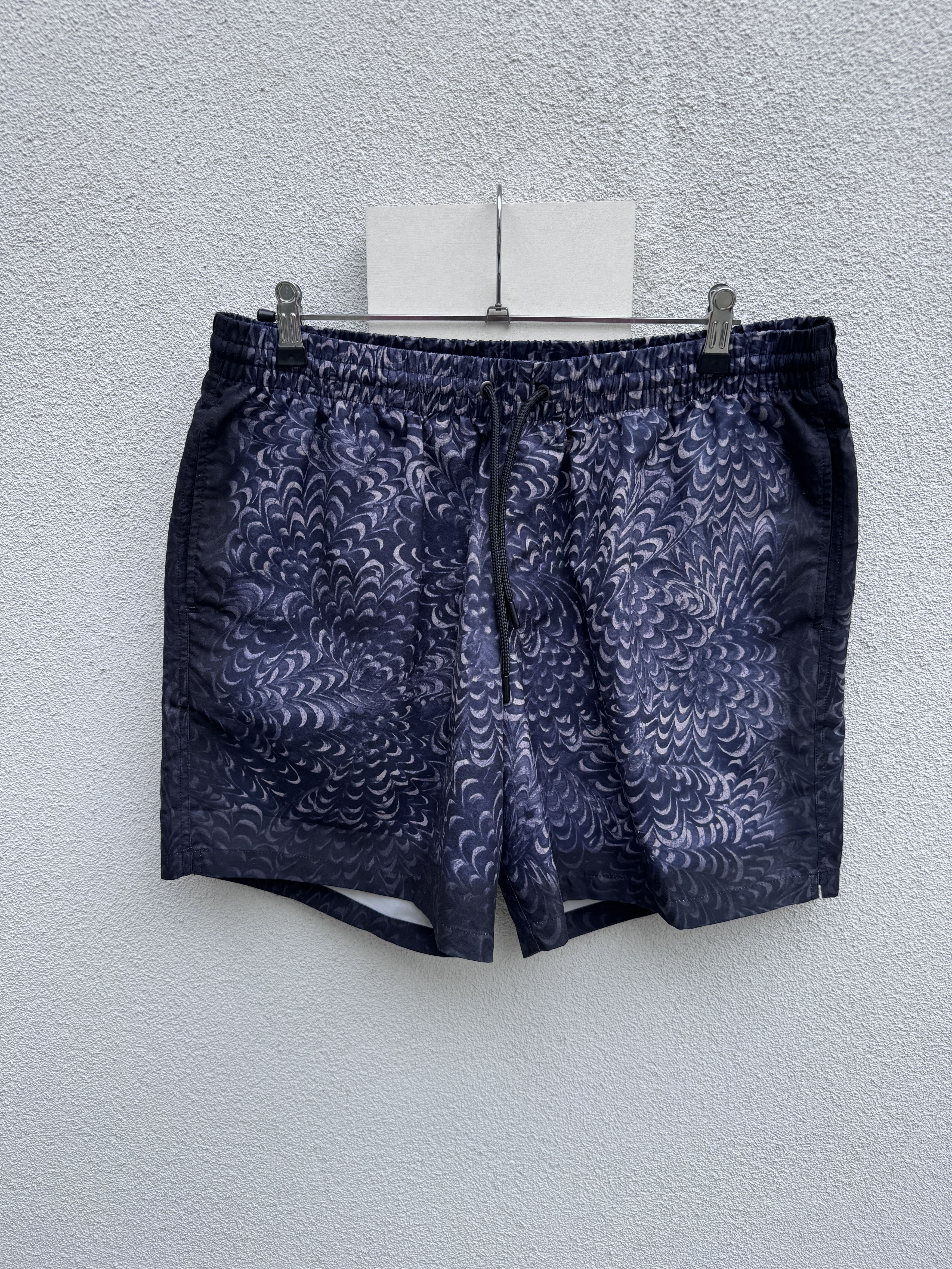Dries Van Noten Dries van Noten Navy Paste Paper Print Nylon Swim Shorts XL Size US 34 / EU 50 - 1 Thumbnail