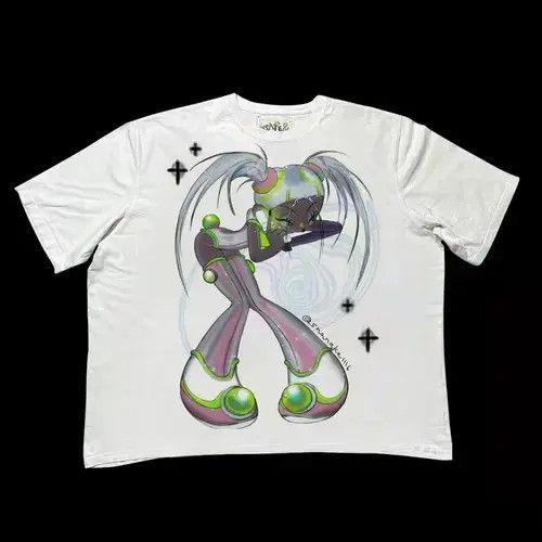VIBE Sayaka x Riho White Loose Cartoon Print Short Sleeve T-Shirt Size US L / EU 52-54 / 3 - 5 Thumbnail