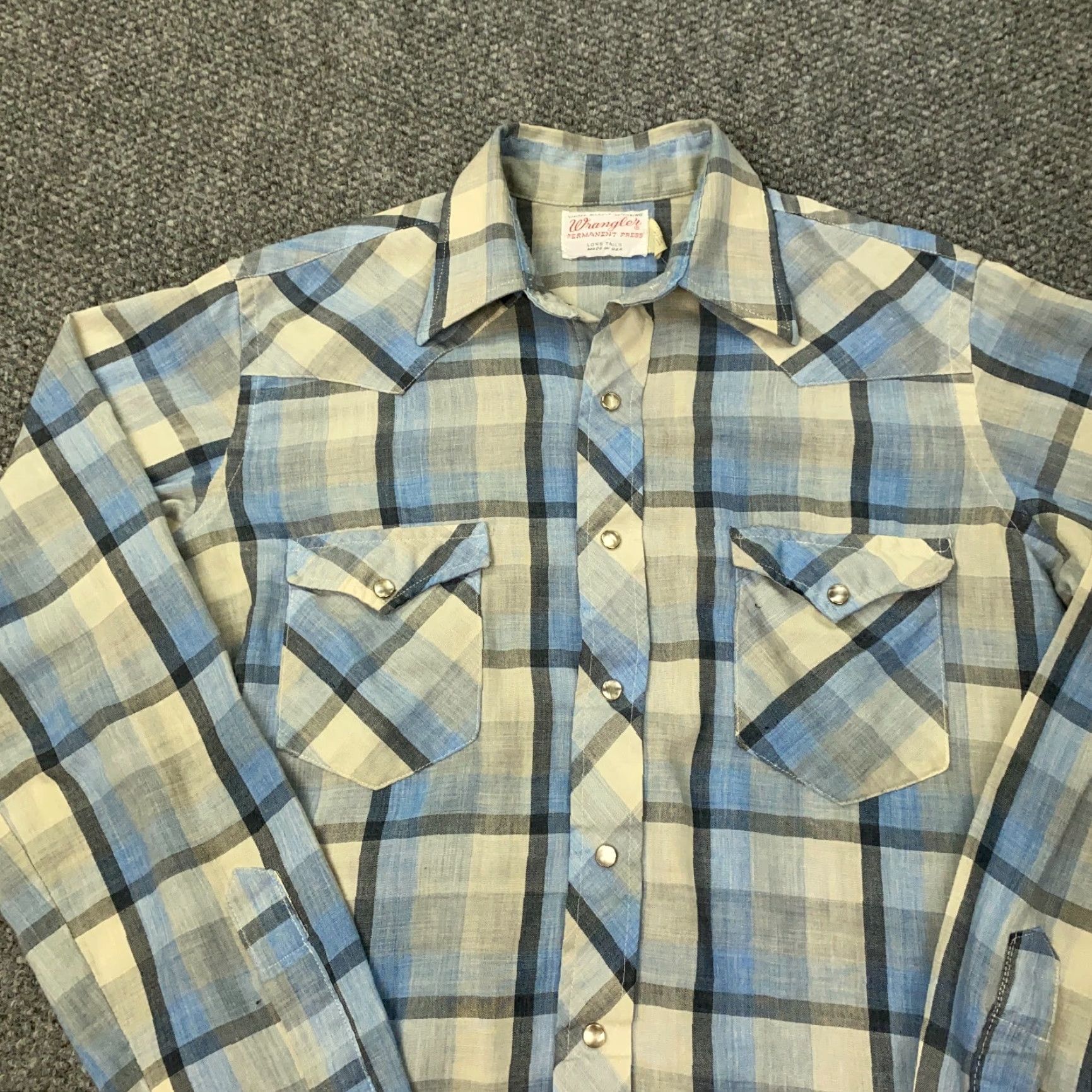 Wrangler Wrangler Mens Shirt VTG Size 15 1/2 Blue Plaid Pearl Snap Cowboy Size US M / EU 48-50 / 2 - 2 Thumbnail