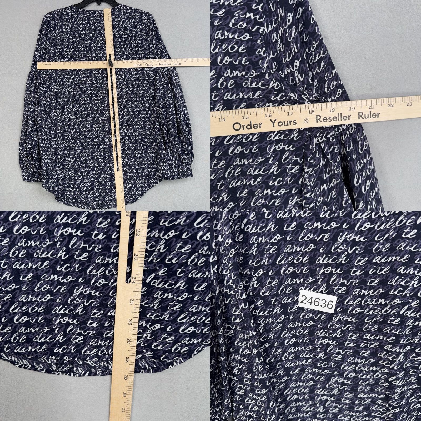 Vintage Cabi Blouse Womens Small Blue Love Te Amo Script Balloon Tunic Top Feminine Work Size S / US 4 / IT 40 - 9 Thumbnail