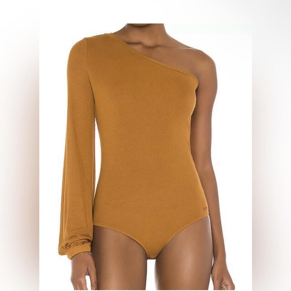 Designer PHILANTHROPY Women's One Shoulder Ribbed Bodysuits in Tan S Size M / US 6-8 / IT 42-44 - 2 Thumbnail
