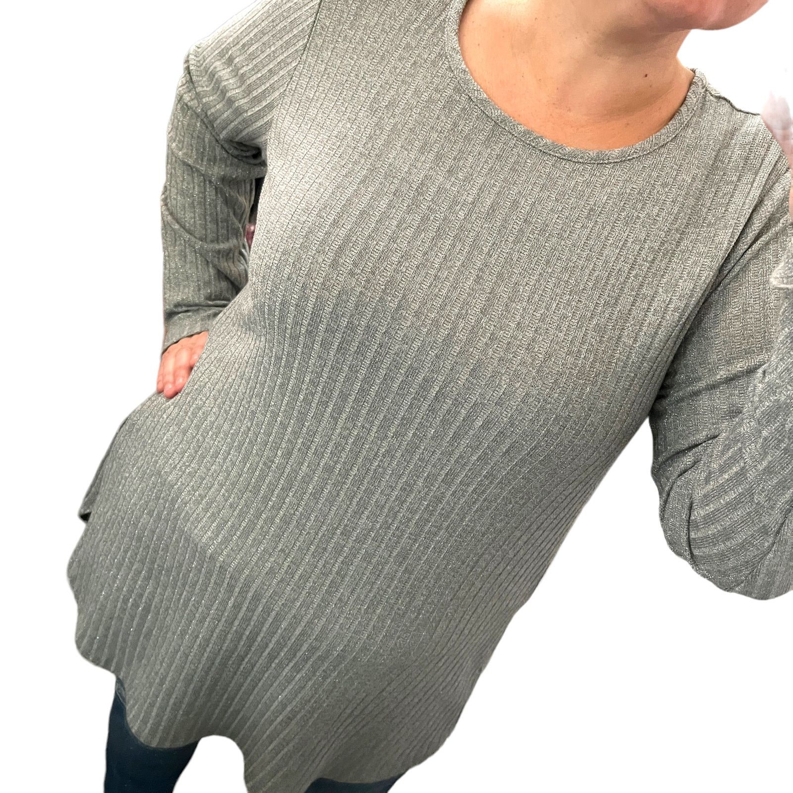 Calvin Klein Lightweight Round Hem Sparkly Crew Neck Ribbed Knit Sweater Size XL / US 12-14 / IT 48-50 - 10 Thumbnail