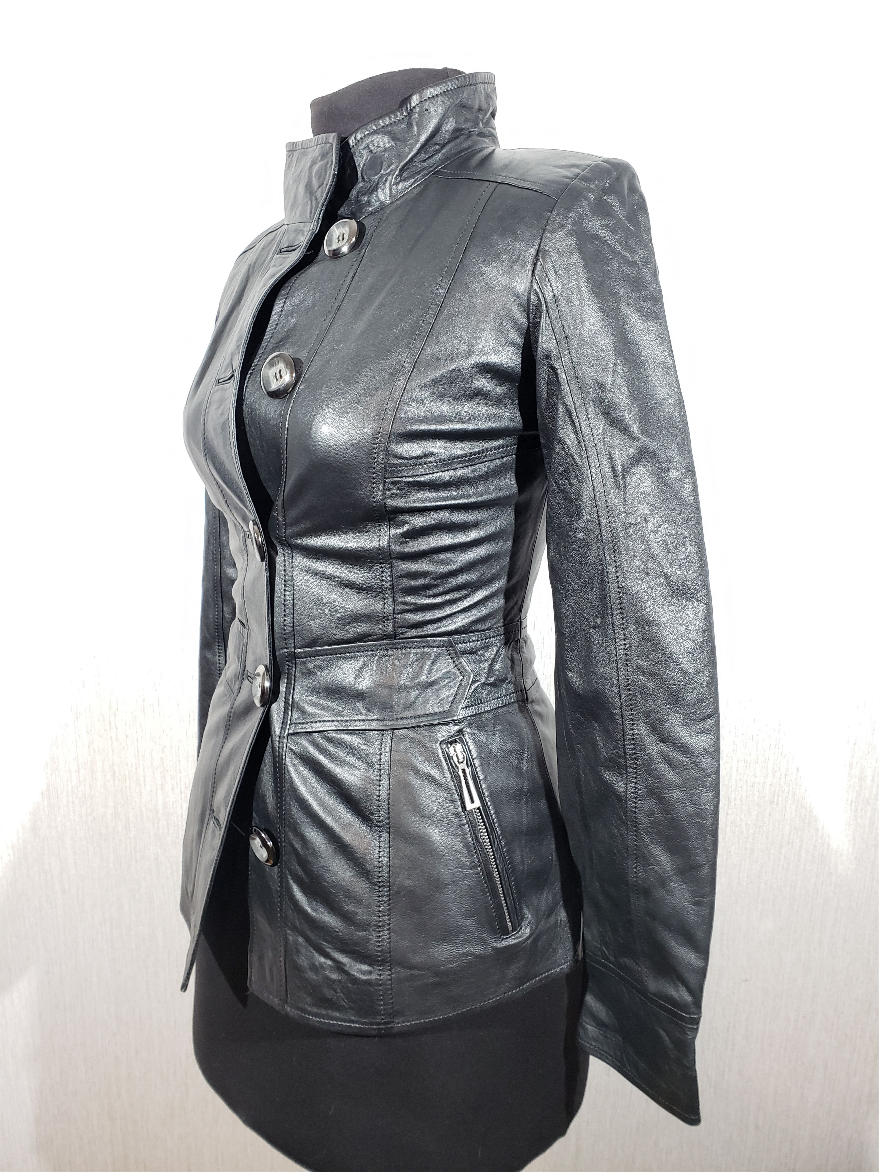 Other Stylish women's leather jacket with buttons. Size XS / US 0-2 / IT 36-38 - 2 Thumbnail