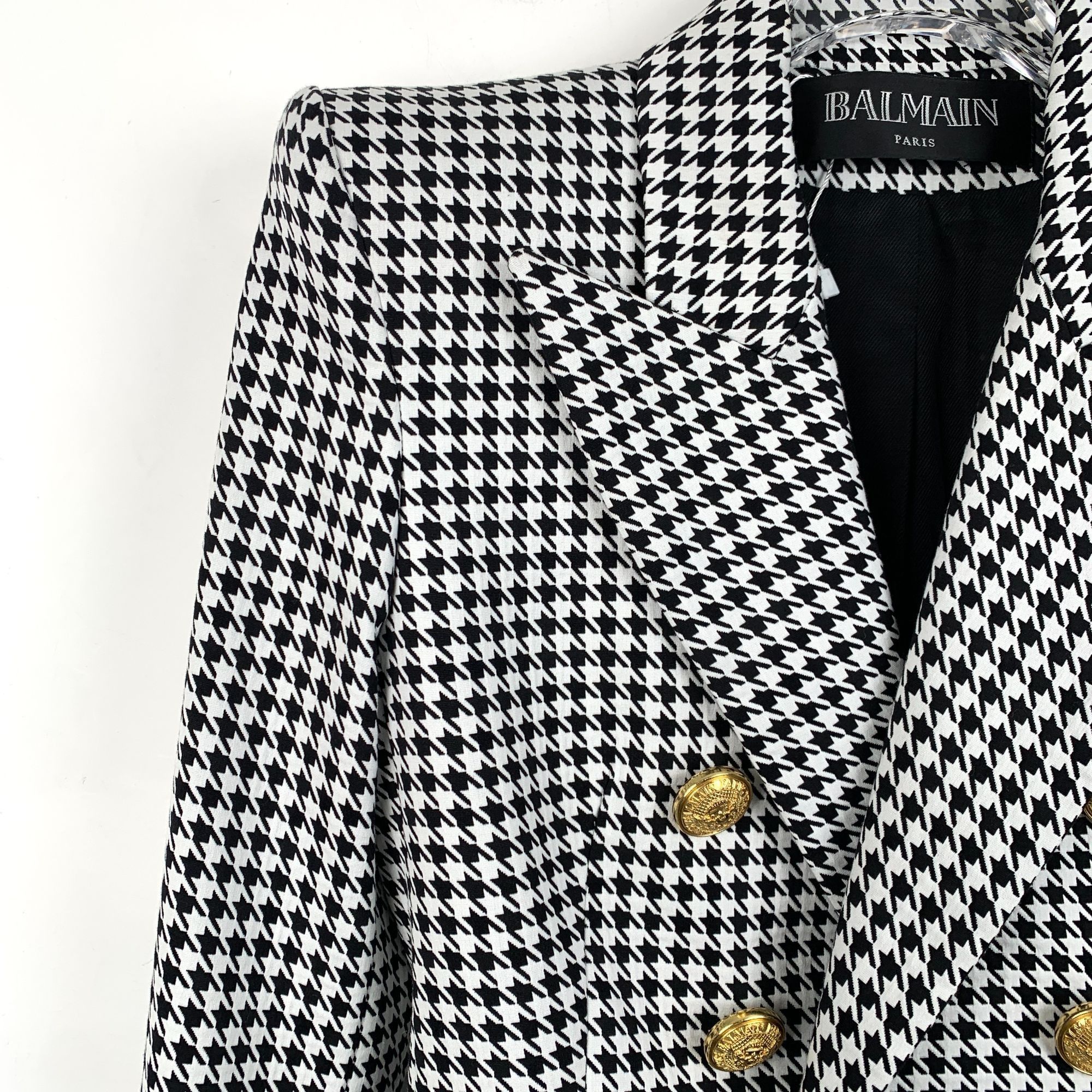 Balmain Balmain Womens Houndstooth Double-Breasted Blazer With Gold Size XS / US 0-2 / IT 36-38 - 3 Thumbnail