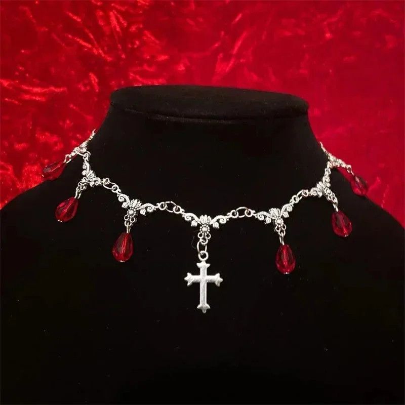 Other Vampire Bite Chokers Blood Drips Cross Necklace Size ONE SIZE - 1 Thumbnail