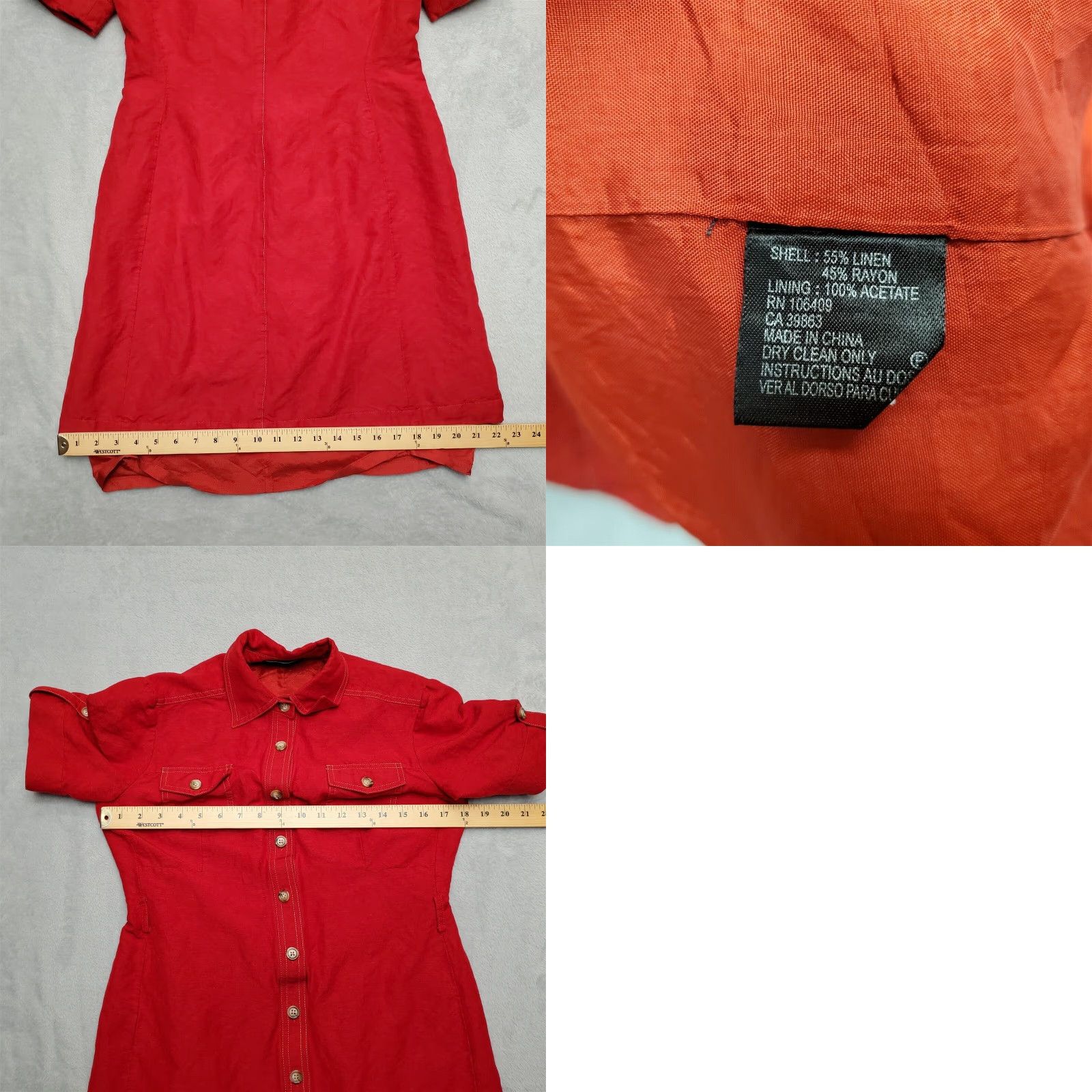 Vintage VINTAGE Tahari Top Womens 6P Red Linen Blend Short Sleeve Shirt Dress Casual Button-Up Size M / US 6-8 / IT 42-44 - 9 Thumbnail