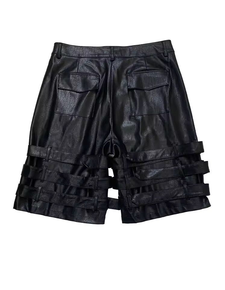 Japanese Brand Buckle Strap PU Leather Shorts | Punk Biker Rave Streetwear Size US 30 / EU 46 - 3 Thumbnail