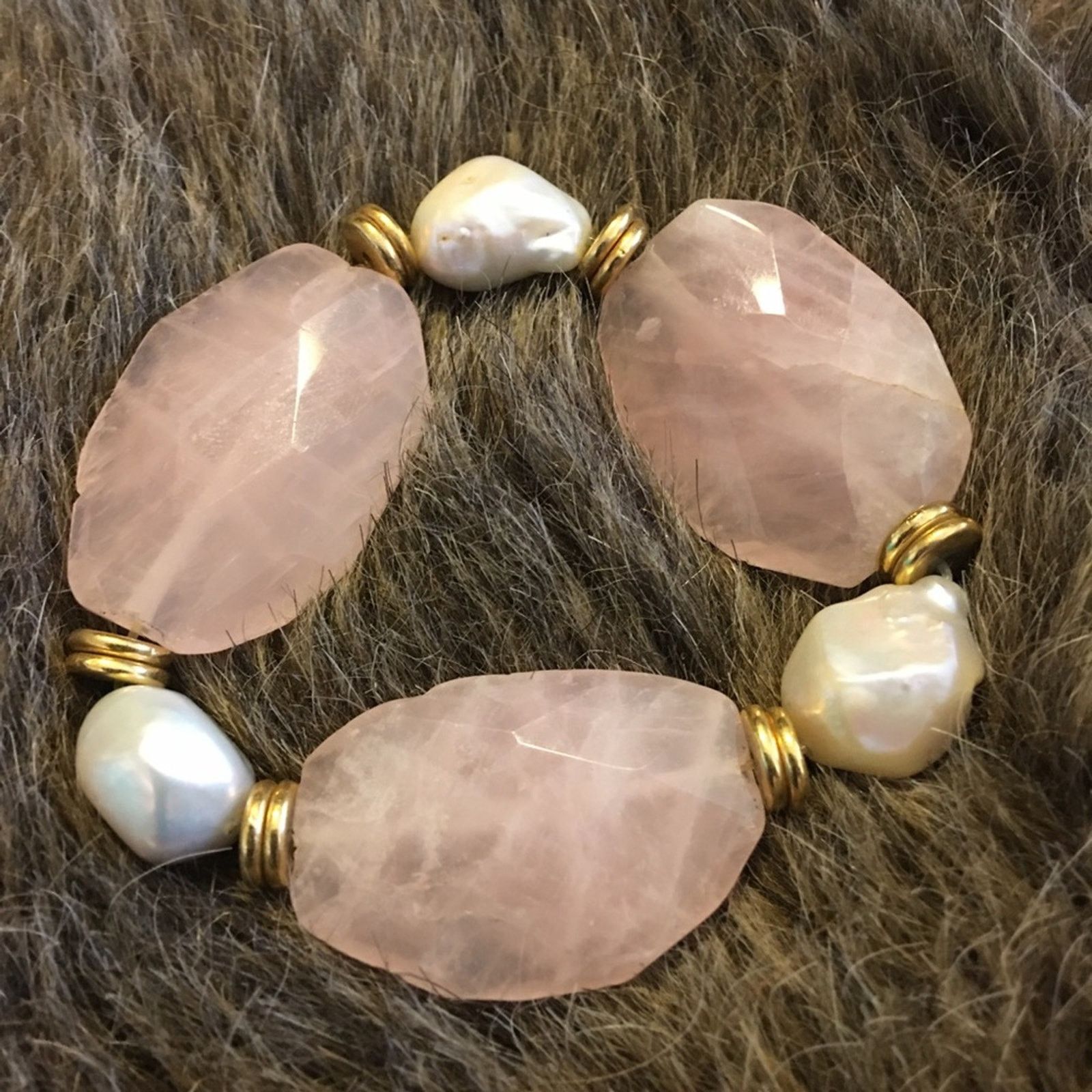 Jewelry Faceted pink quartz mother of pearl bracelet Size ONE SIZE - 5 Thumbnail