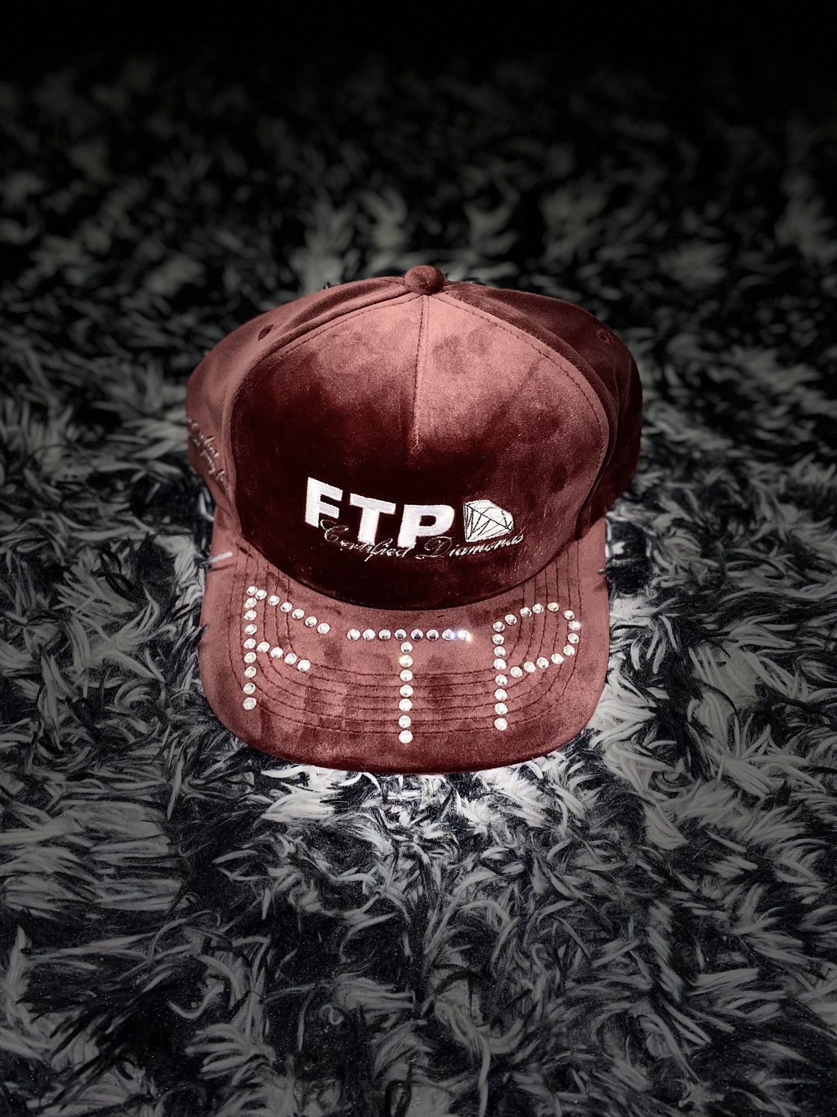 image of Fuck The Population Diamond Dealer 5 Panel Hat(Maroon) in Red, Men's