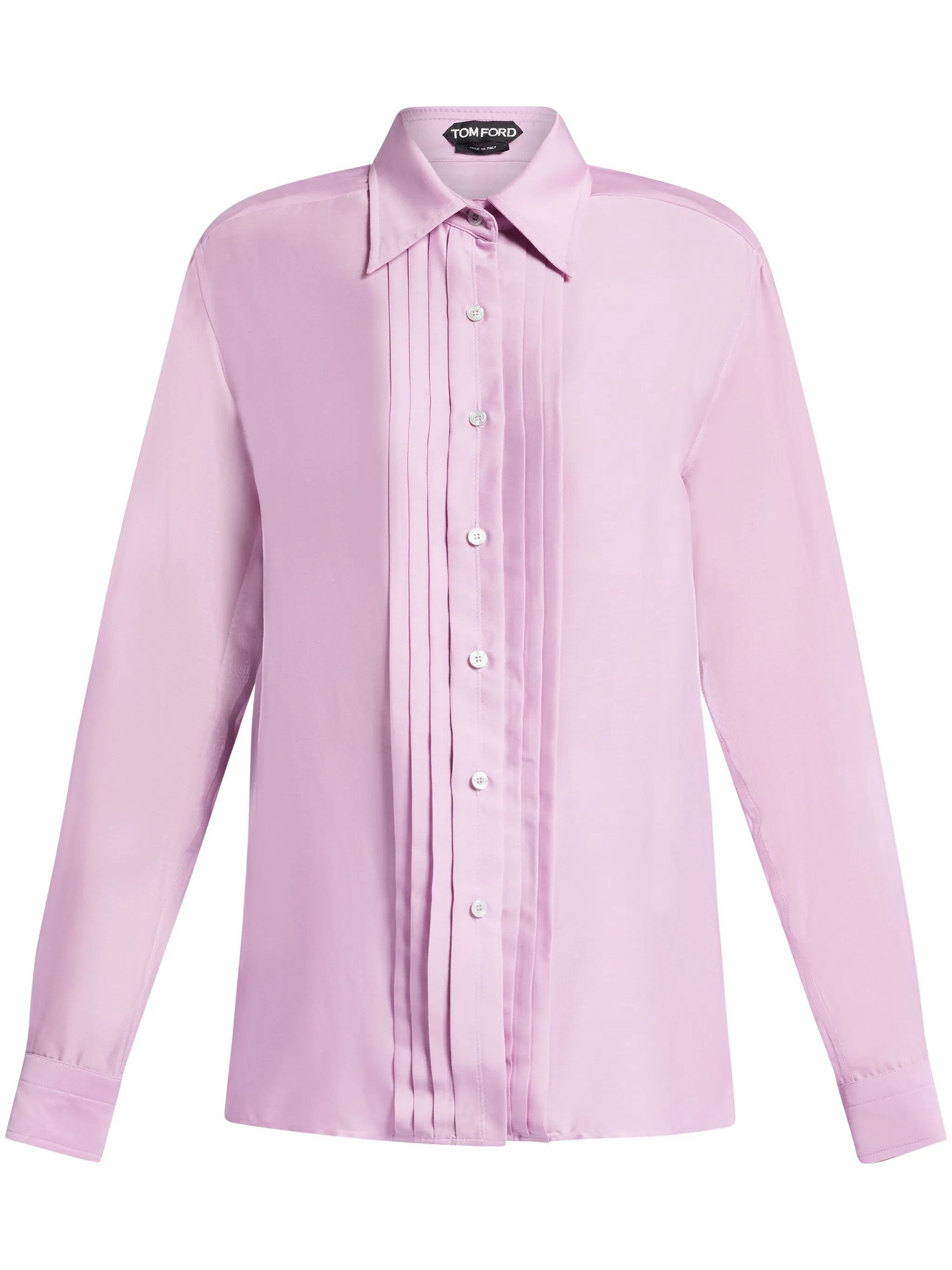 Tom Ford o1w1db10525 CA3254 Plisse Detailed Silk Shirt in Pink Size S / US 4 / IT 40 - 1 Thumbnail