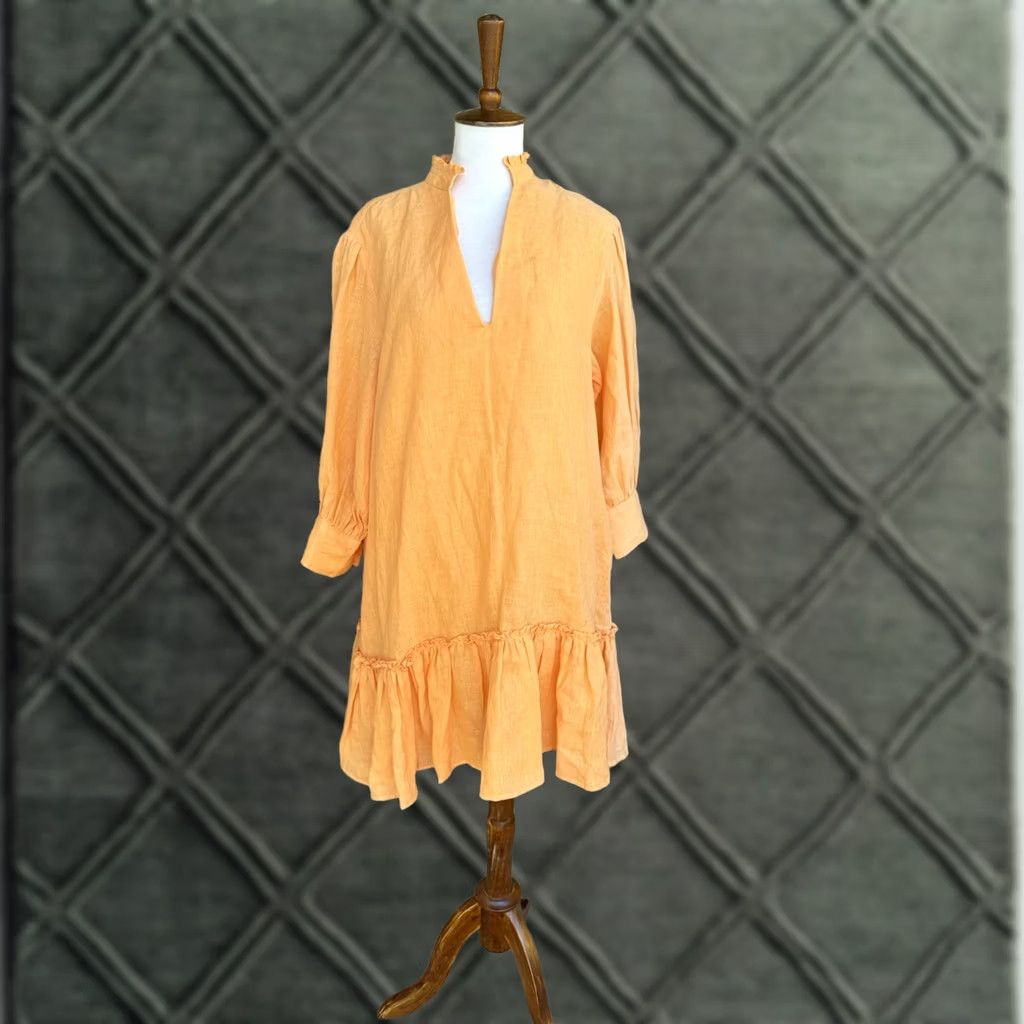 Vintage Elizabeth james the label Orange Dress Mini Shirt Womens L Orange Cotton Linen Short Sleeve Casual Spring Summer 90s? Size L / US 10 / IT 46 - 1 Thumbnail