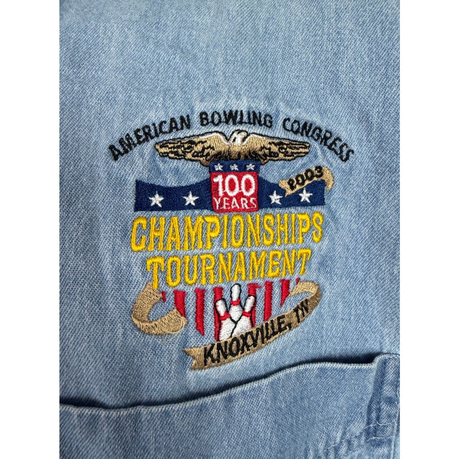 Vintage VINTAGE American Bowling Congress Shirt Men M Blue Denim Embroidered 2000s 90s Sports Hipster Y2K Buttons 2 Pocket Mens Medium Size US M / EU 48-50 / 2 - 6 Thumbnail