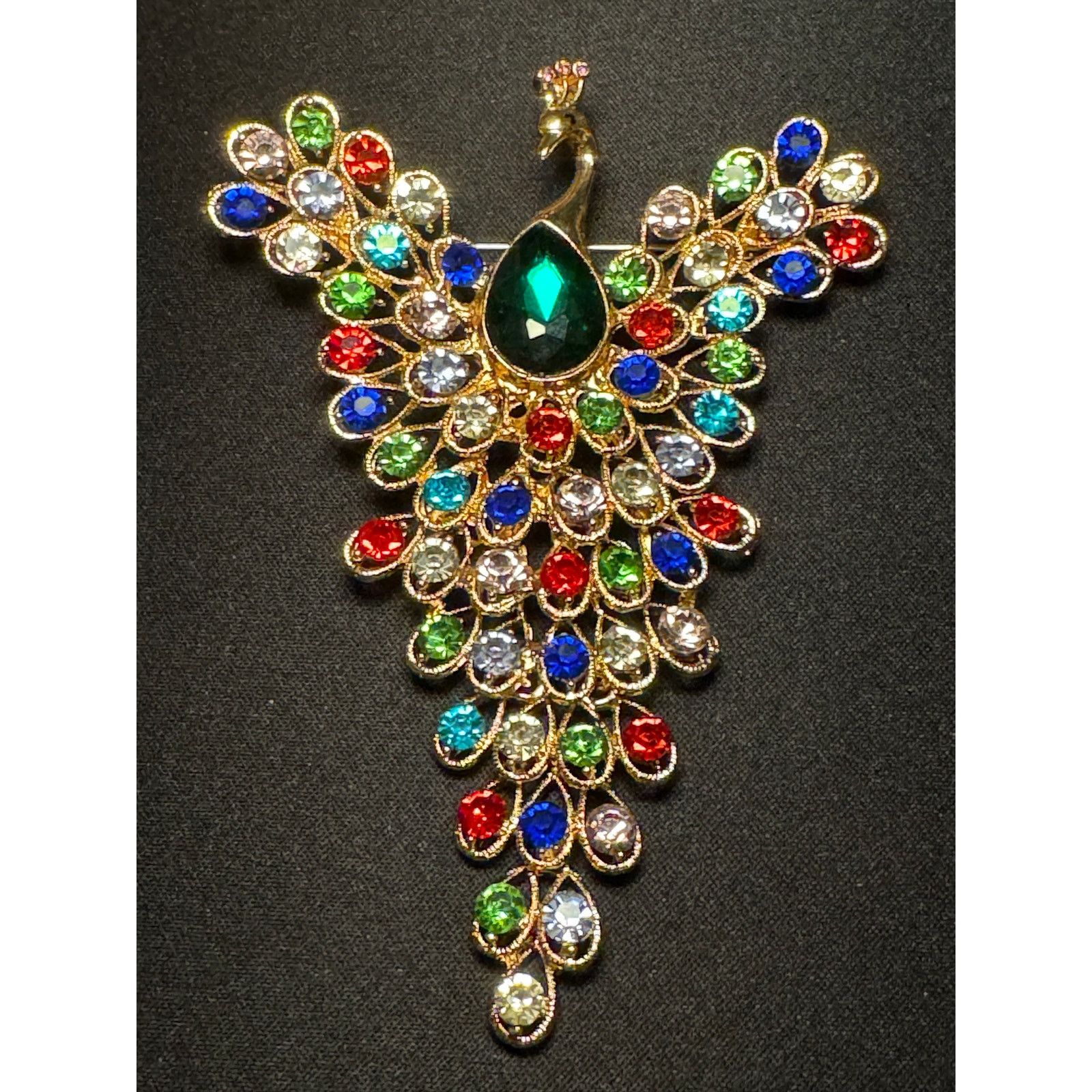 Other Large Multicolored Rhinstone Articulated Peacock Brooch Size ONE SIZE - 1 Thumbnail