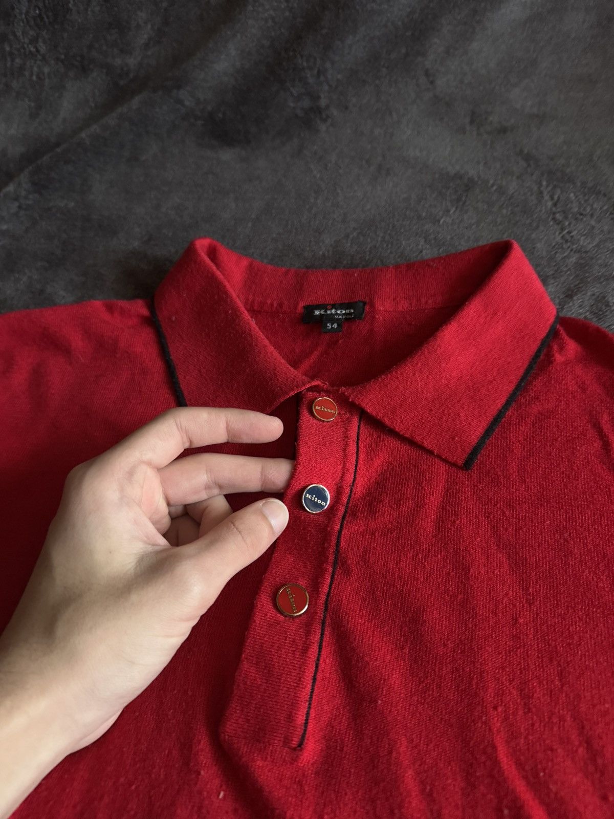 Kiton Kiton mens polo long sleeve wool red Size US XL / EU 56 / 4 - 6 Thumbnail