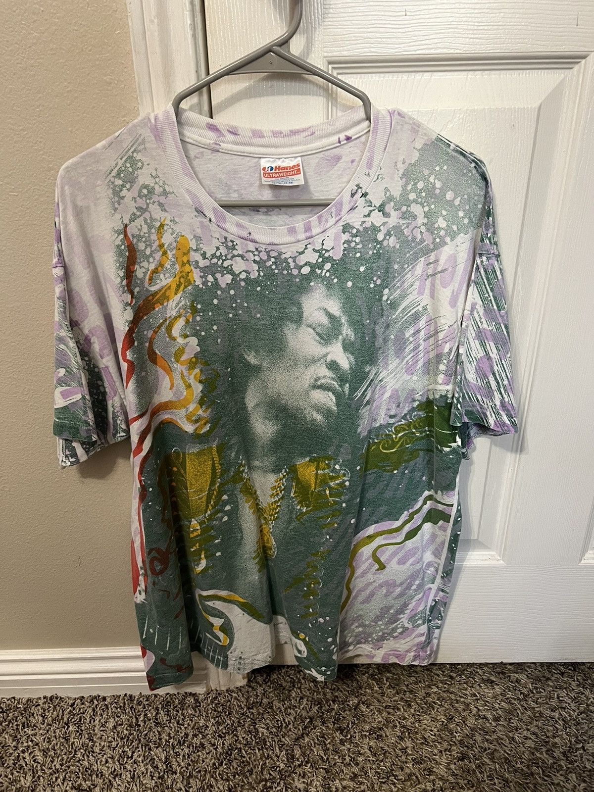 Image of Hanes x Jimi Hendrix Vintage Aop Jimi Hendrix T-Shirt in White, Men's (Size XL)