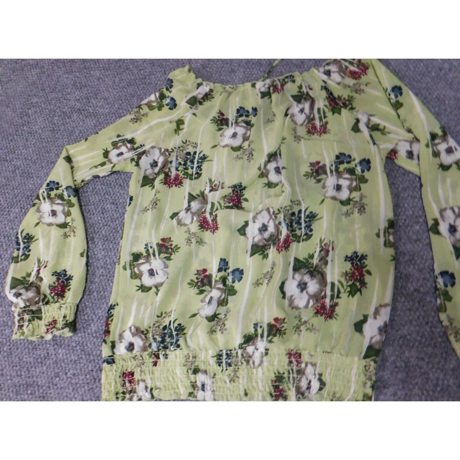 Vintage Studio Y Womens Blouse XL Green Floral Long Sleeve Collared Pullover Casual Regular Fabric Polyester Down Button Size XL / US 12-14 / IT 48-50 - 6 Thumbnail