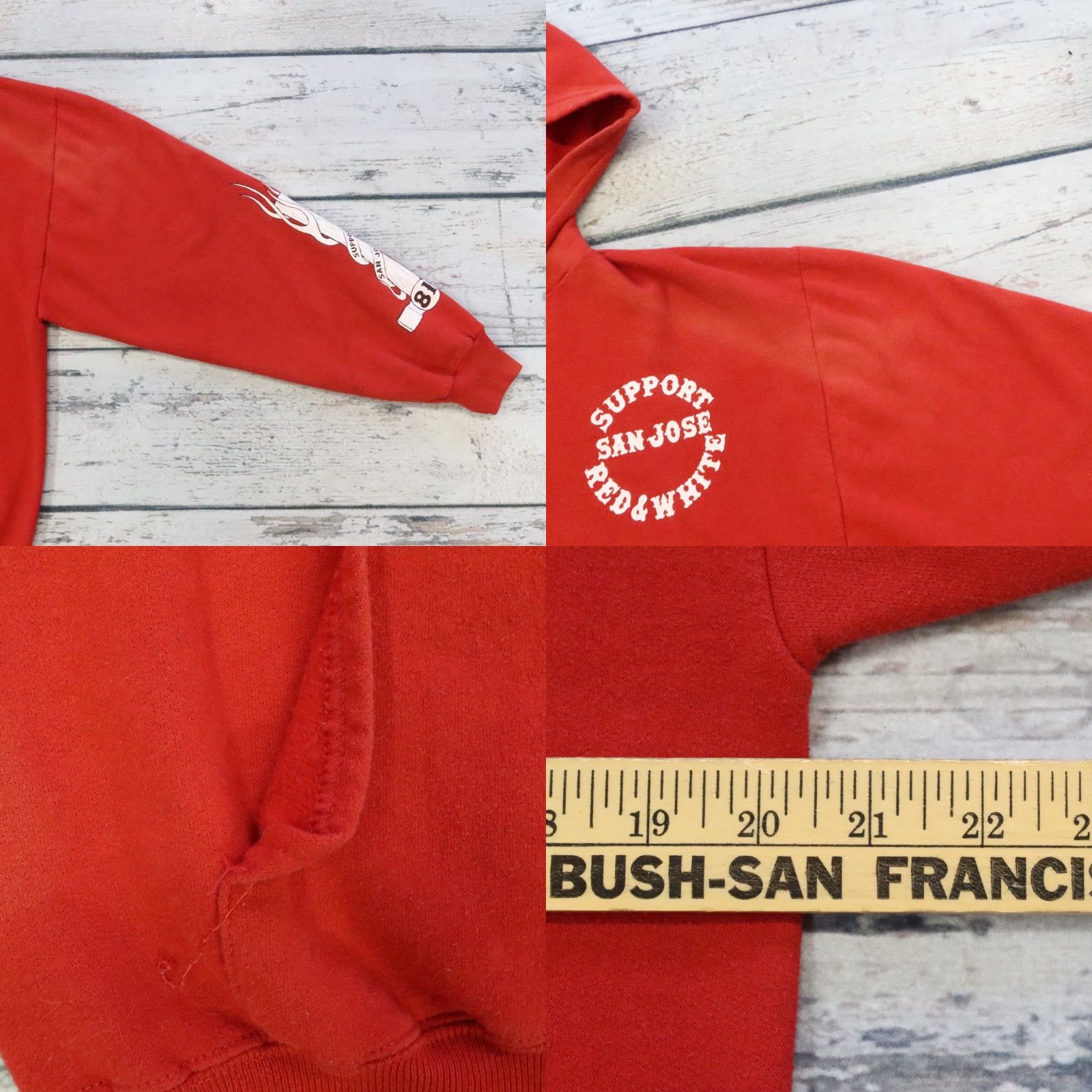 Jerzees Vintage Hells Angel Support Red and White 81 San Jose Zip Up Hoodie Sweatshirt Hoodie M Red Mens Size US M / EU 48-50 / 2 - 8 Thumbnail