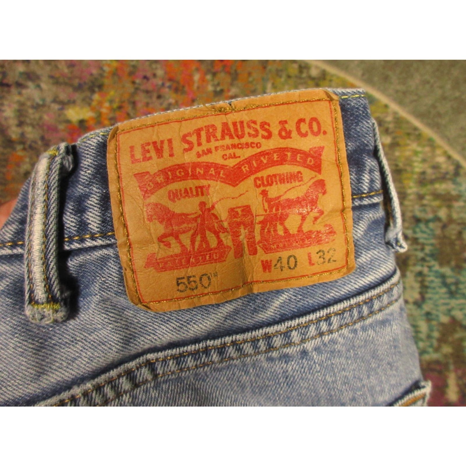 Levi's Levis 550 Jeans Mens 40x32 Relaxed Fit Blue Denim Faded Distressed Holes Size US 40 / EU 56 - 4 Thumbnail