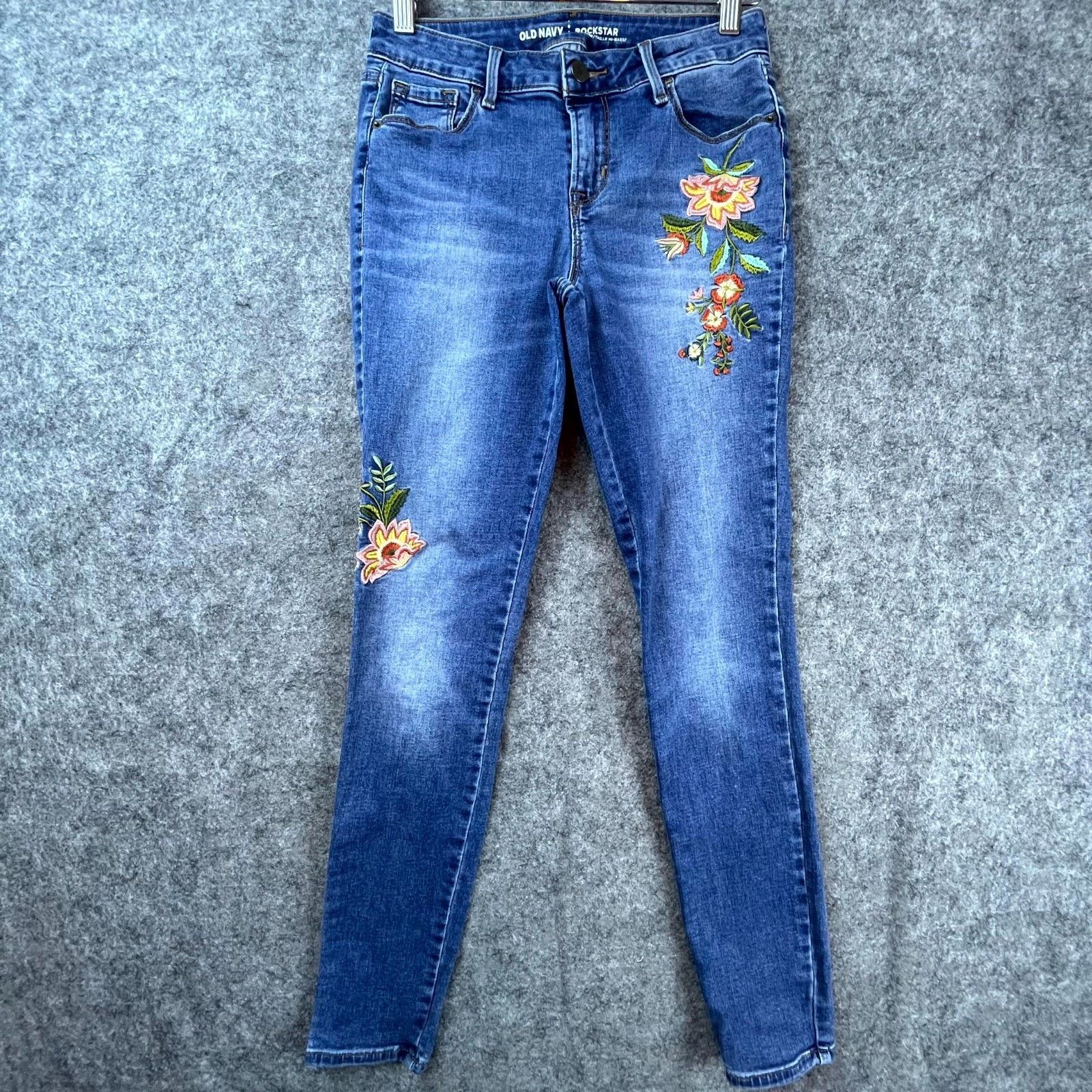 Old Navy Old Navy Rockstar Jeans Womens 2 Blue Y2K Skinny Embroidered Size 26" / US 2 / IT 38 - 1 Thumbnail