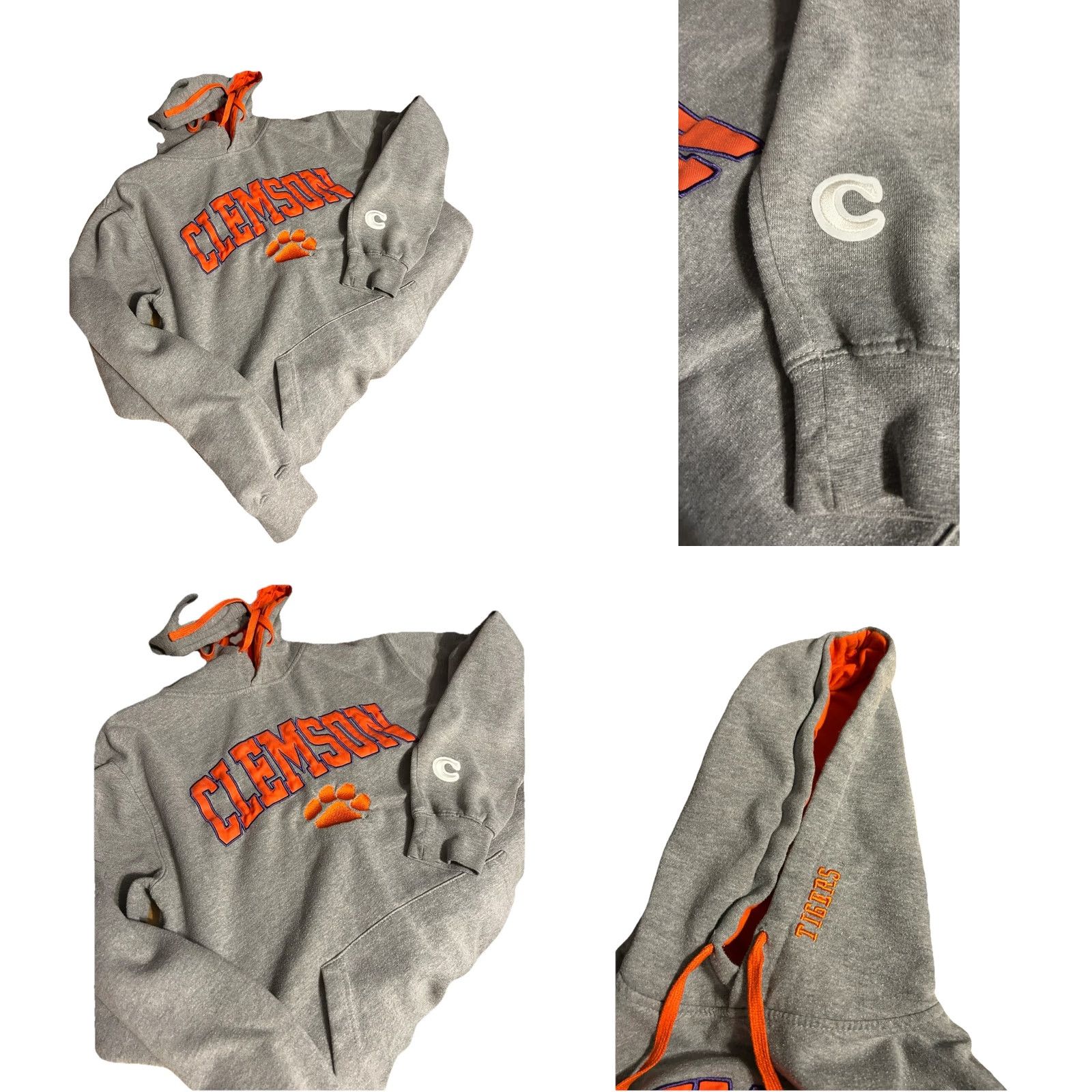 Vintage VTG Clemson University Tigers Hoodie Adult Medium Gray Orange Stitched Front Size US M / EU 48-50 / 2 - 8 Thumbnail
