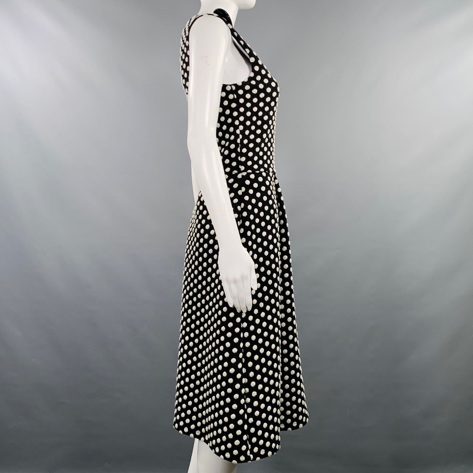 Emporio Armani Size 6 Black White Cotton Blend Polka Dot A-Line Dress Size M / US 6-8 / IT 42-44 - 3 Thumbnail