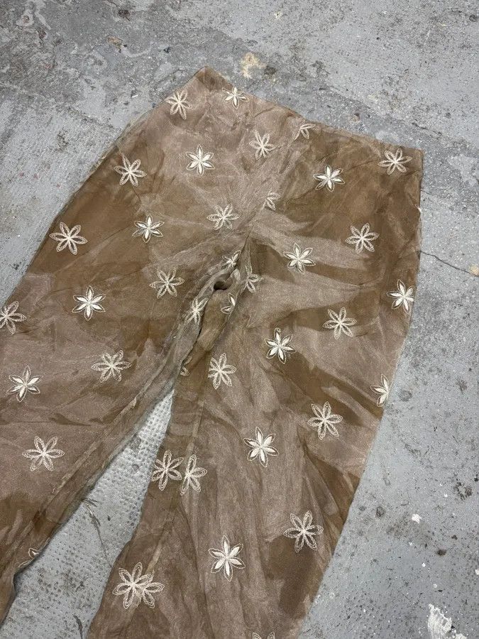 Emporio Armani × Vintage 1990s Emporio Armani Beige Mesh Star Pants Size 28" / US 6 / IT 42 - 5 Thumbnail