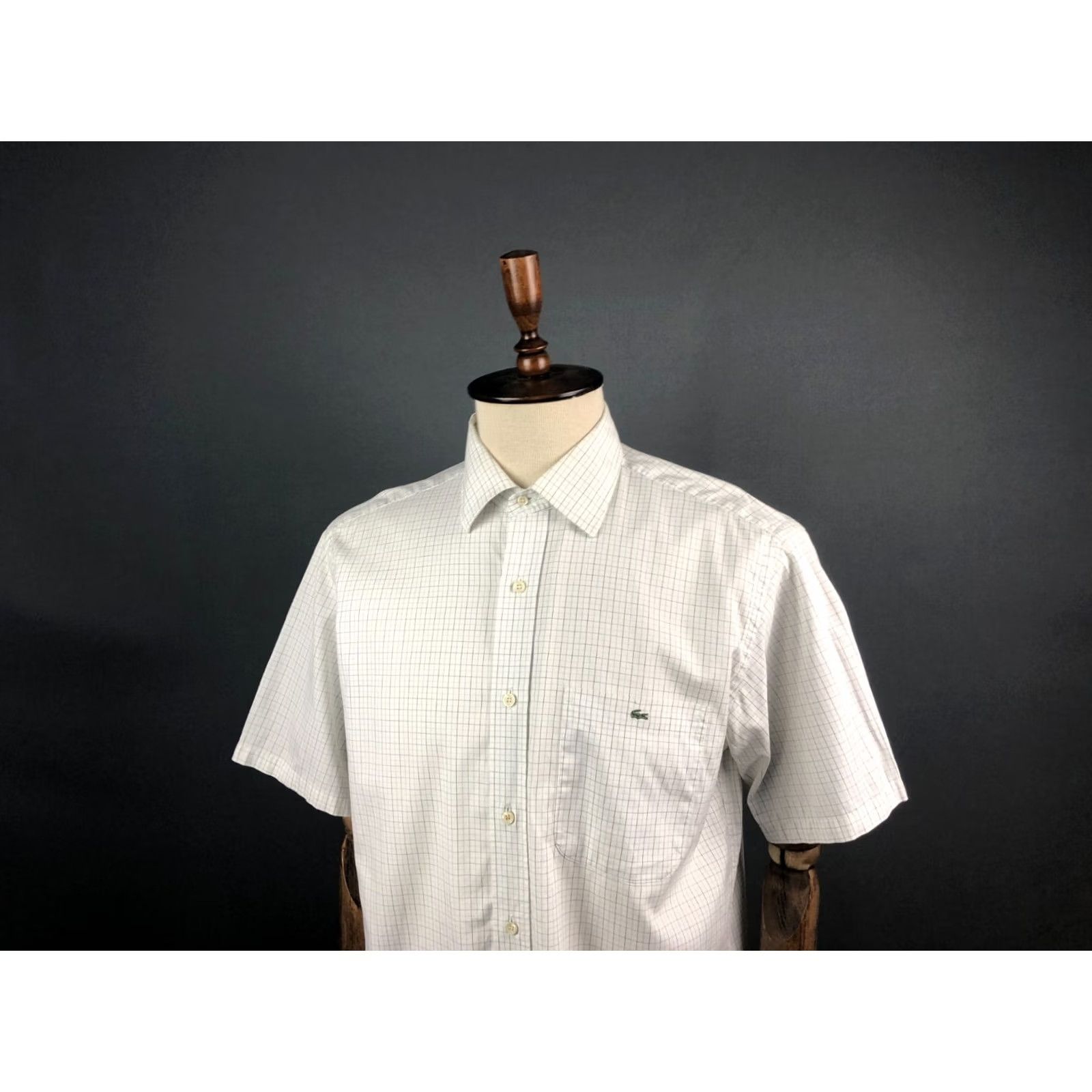 Lacoste Lacoste Shirt Men 42 White Check Cotton Button-Up Short Sleeve Embroidered Logo Pocket Regular Fit Size US XL / EU 56 / 4 - 4 Thumbnail