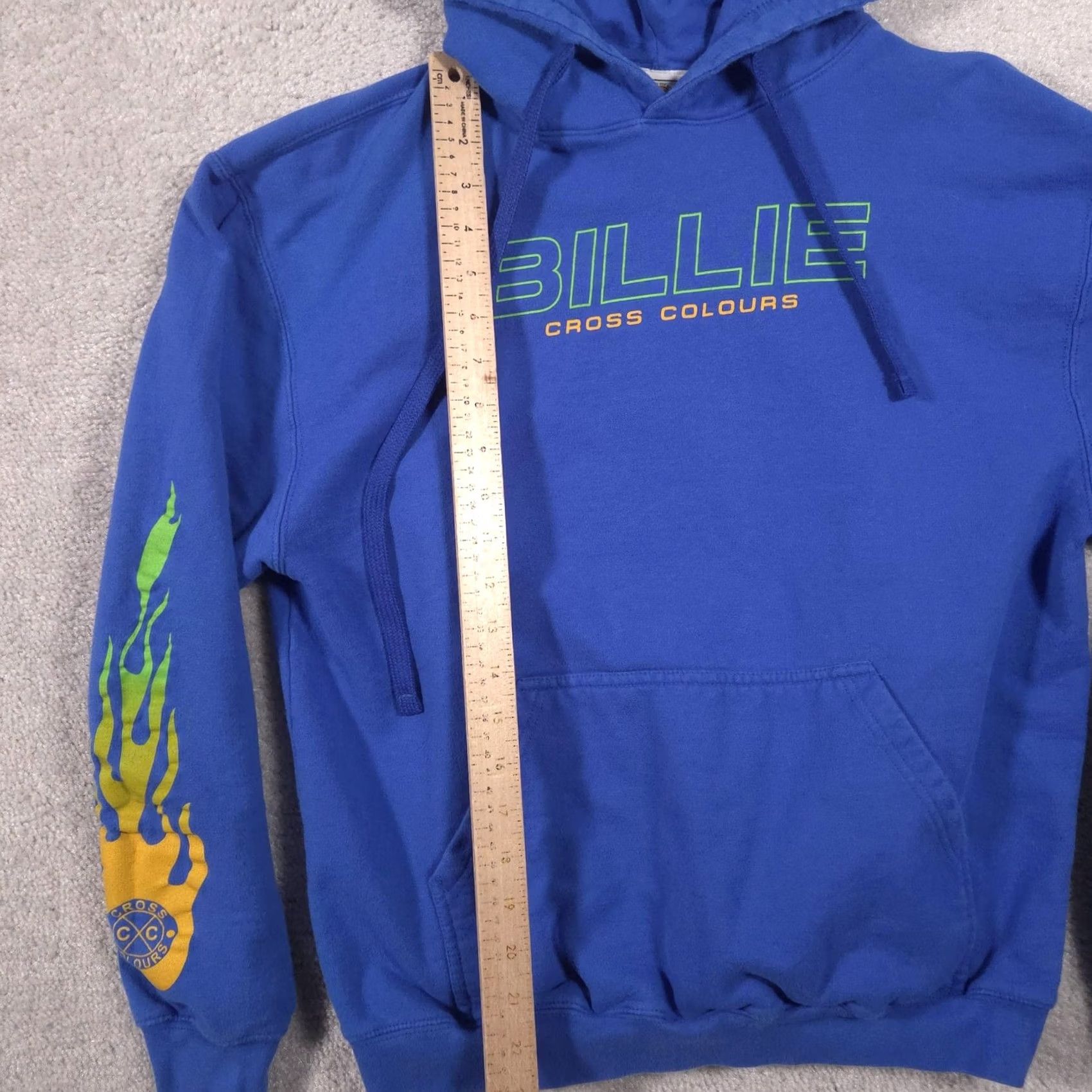 Vintage Cross Colours Hoodie Mens M Blue Pullover Billie Eilish Flames Graphic Size US M / EU 48-50 / 2 - 7 Thumbnail