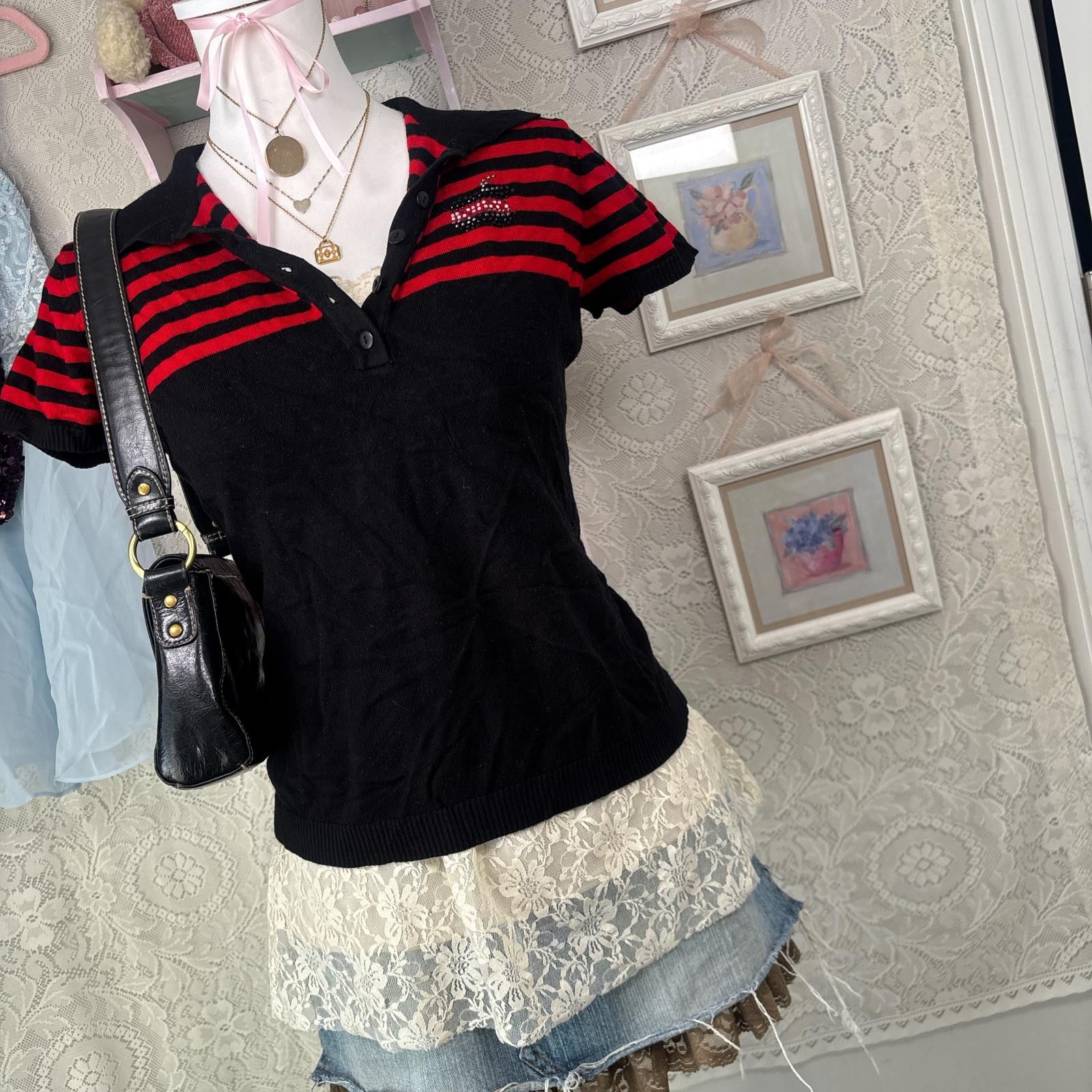 Other y2k grunge red rhinestone fitted blouse Size M / US 6-8 / IT 42-44 - 4 Thumbnail