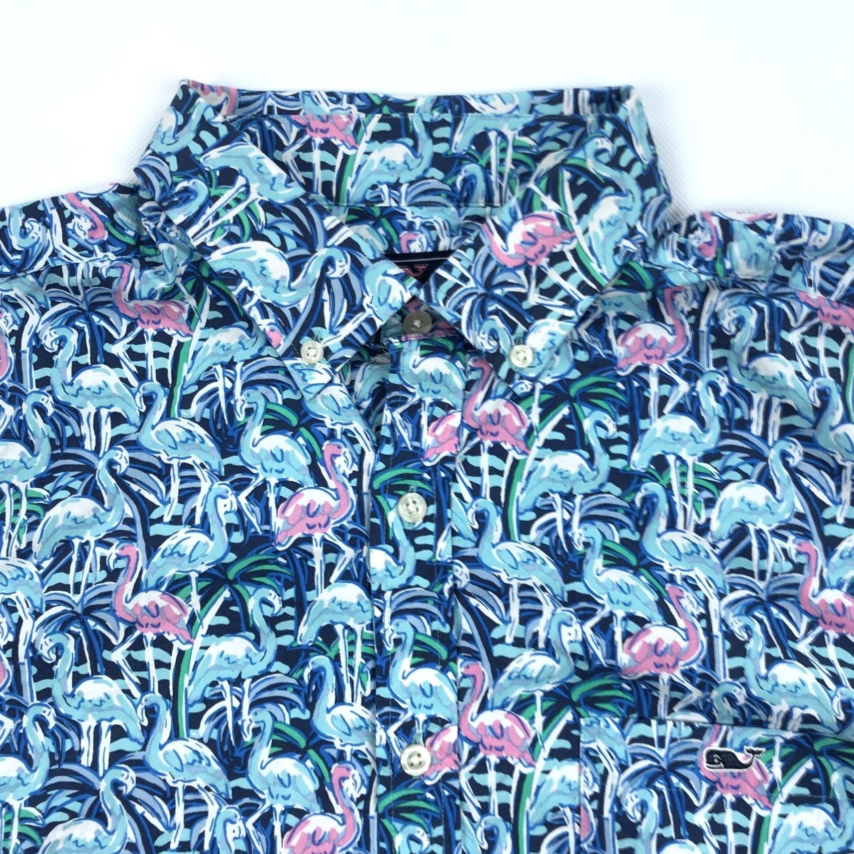 Vineyard Vines VINEYARD VINES Men's L Performance Tucker Flamingo Button-Down Shirt Shirt Adults Short Sleeve Embroidered Logo Pockets Tropical Beach 90s? Size US L / EU 52-54 / 3 - 2 Thumbnail