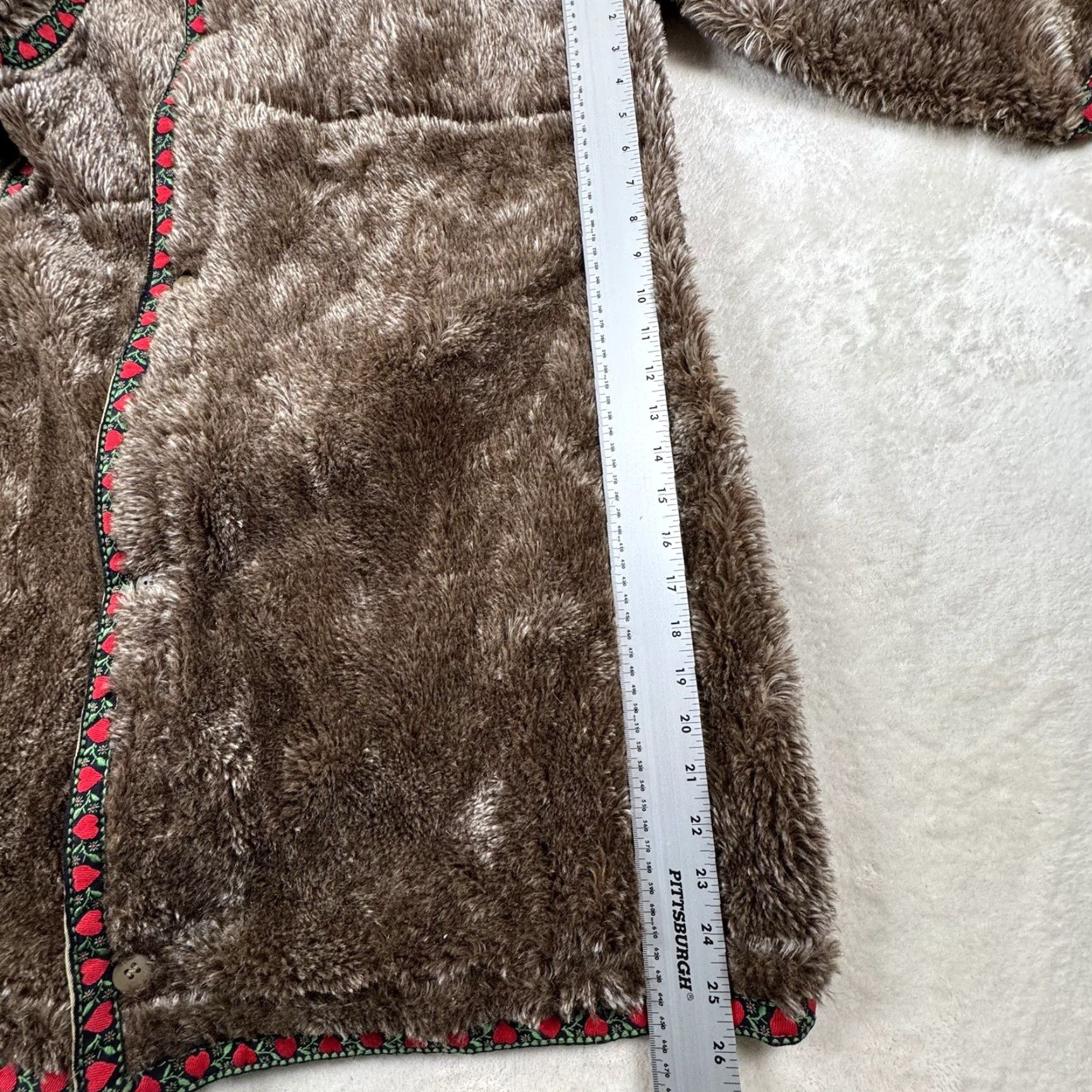 Folk VINTAGE 1960s Boho European Folk Style Faux Fur Coat Jacket S/M Brown Heart Trim Women's Size S / US 4 / IT 40 - 5 Thumbnail