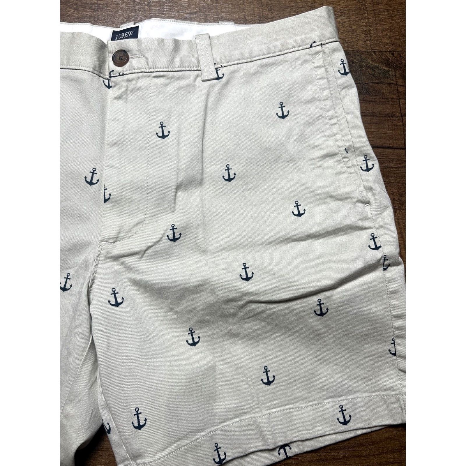 J.Crew J.CREW Shorts Mens 35 Beige Anchors Cotton 7” Inseam Nautical Pockets Size US 35 - 6 Thumbnail