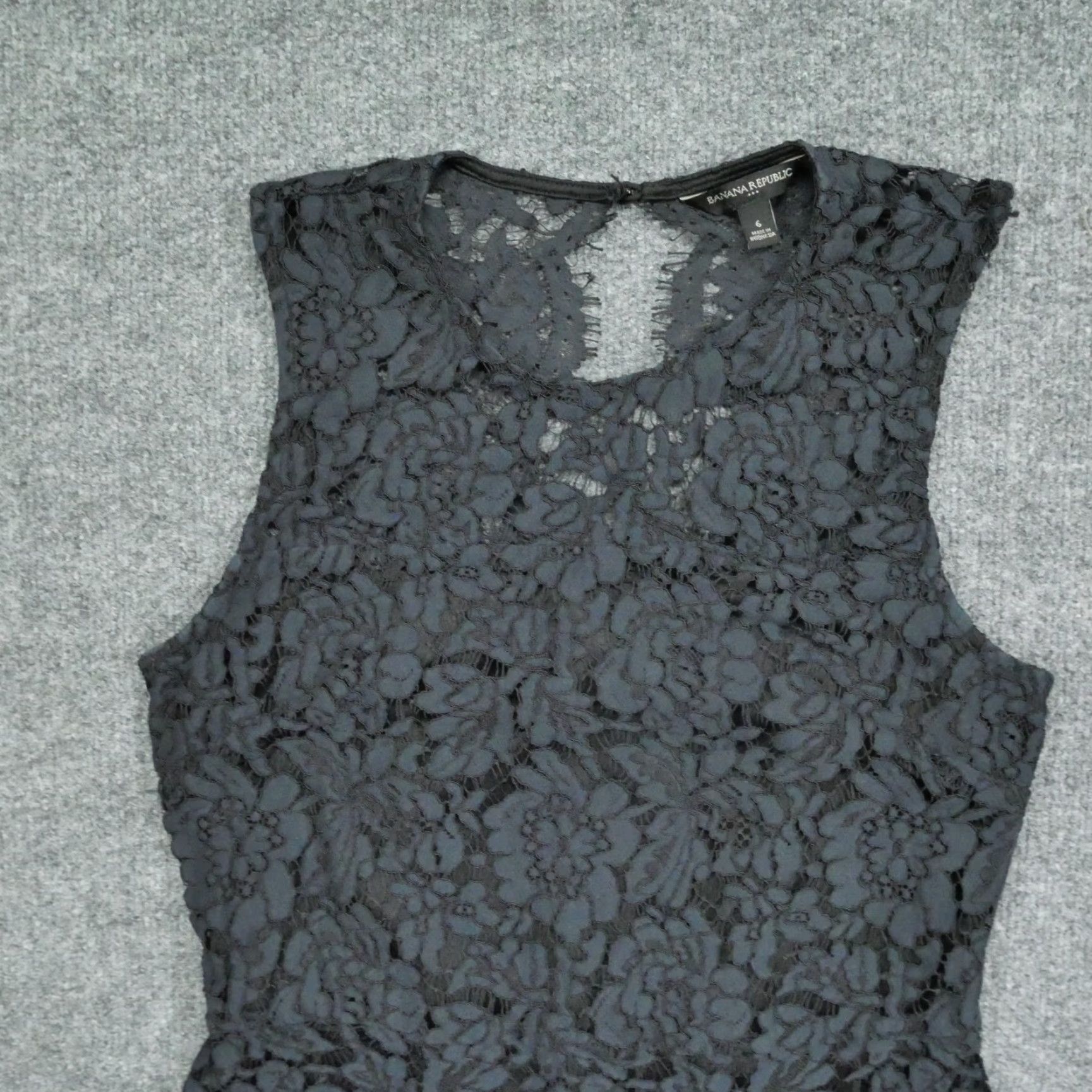 Banana Republic Dress Womens 6 Blue Black Floral Lace Sleeveless Collar Fit  & Flare Short Cotton