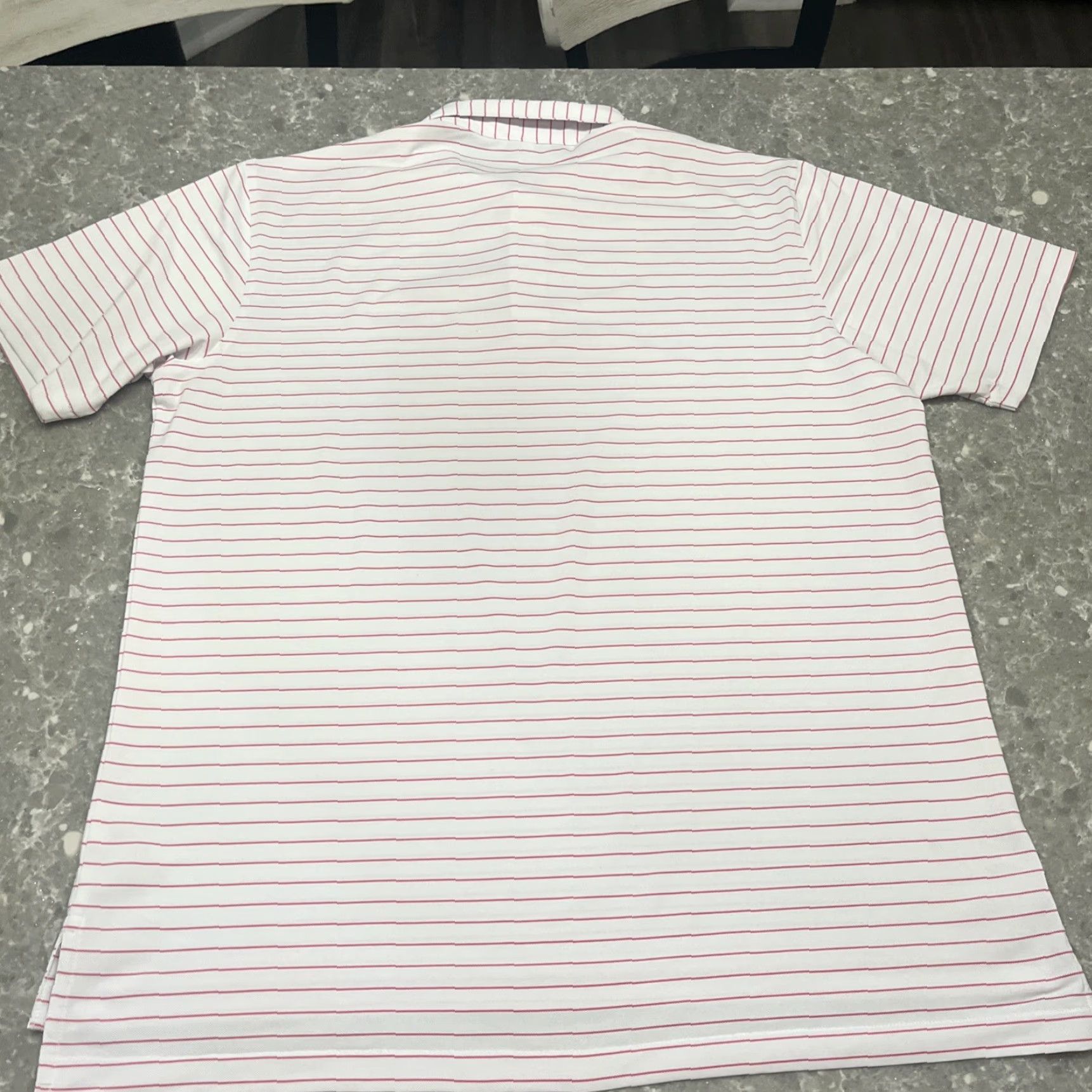 Peter Millar Peter Millar Men's Polo Shirt L Pink/White Stripe Summer Comfort Polyester Shirt Size US L / EU 52-54 / 3 - 6 Thumbnail