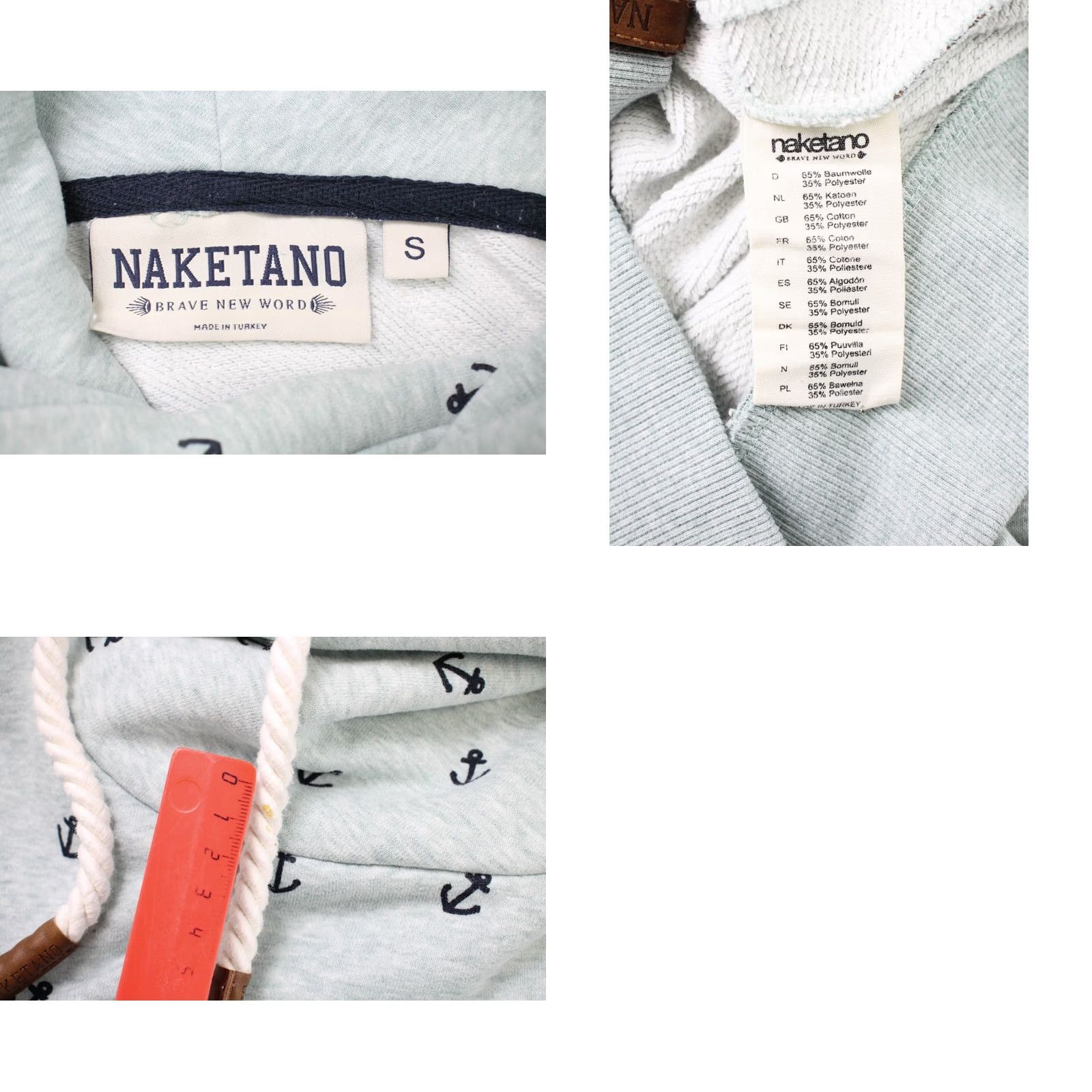 Vintage NAKETANO Hoodie Women's SMALL Pullover Pockets Melange Grey - Pullover Hooded Casual 65% Cotton 35% Polyester Size S / US 4 / IT 40 - 8 Thumbnail