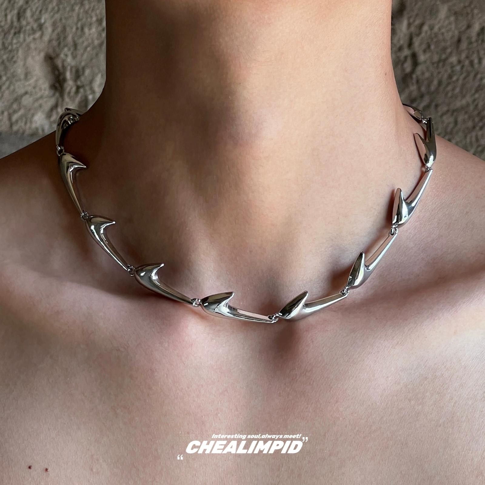 Jewelry Silver Modern Spike Link Necklace, Chunky Chain Necklace Size ONE SIZE - 2 Thumbnail