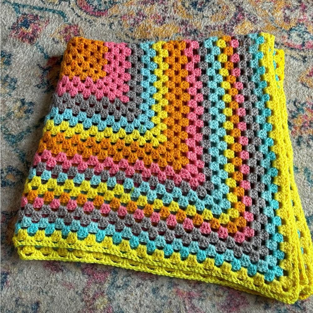 Designer Crochet Multicolor Square throw Blanket Size ONE SIZE - 2 Thumbnail