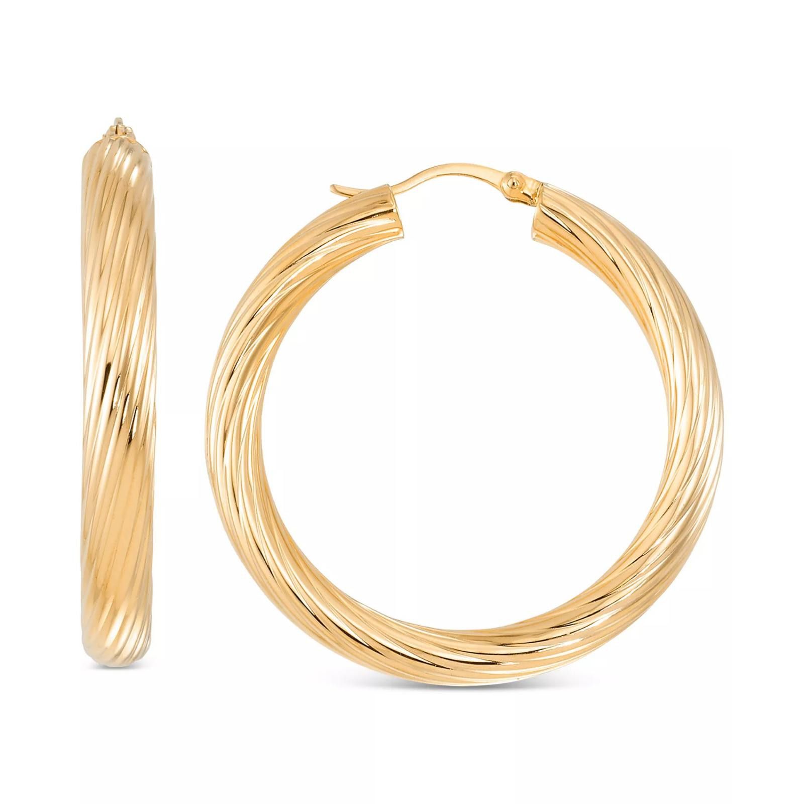 Macys Textured Medium Hoop Earrings 14K GoldPlated Sterling Silver Size ONE SIZE - 1 Thumbnail