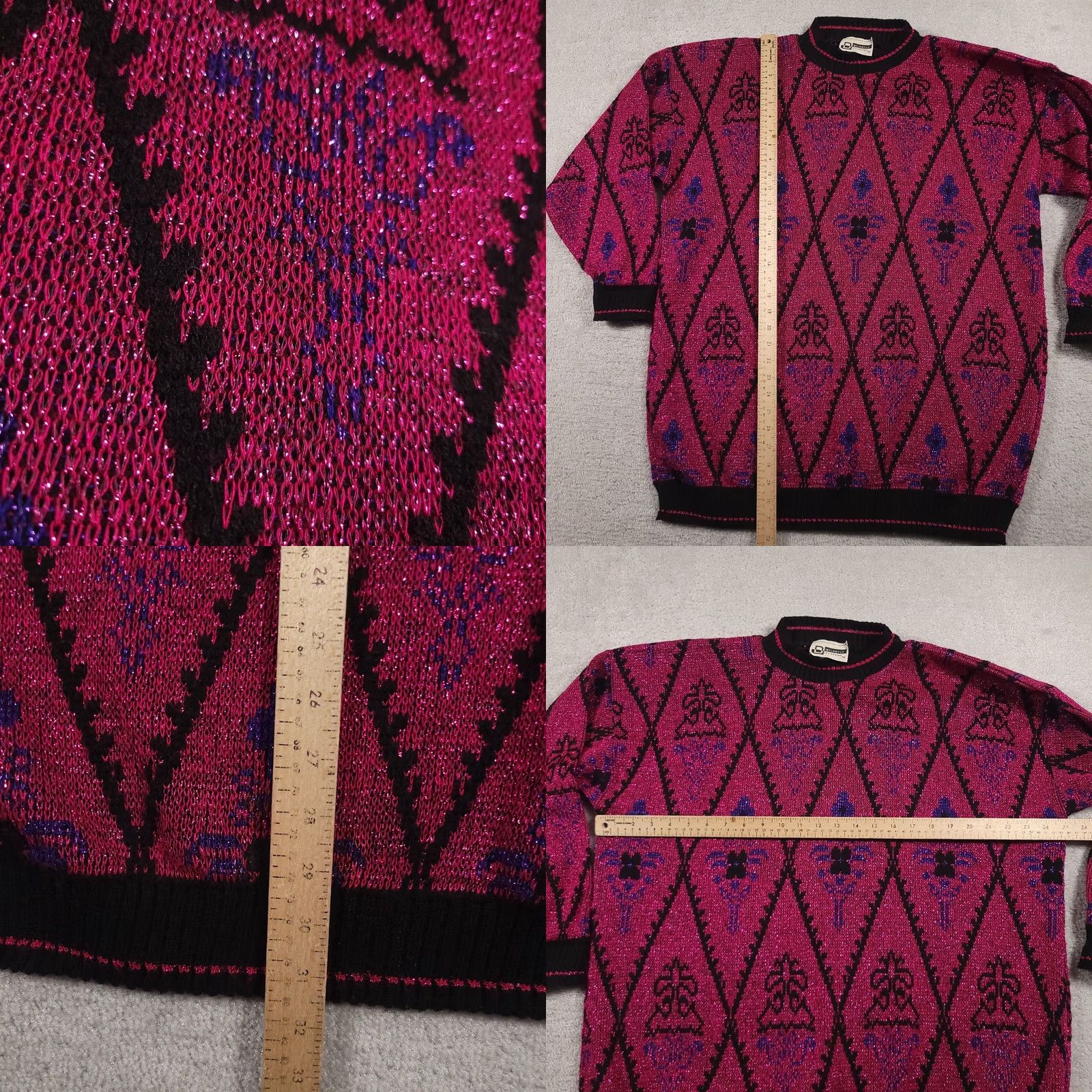 Vintage VINTAGE Distinctly Different Sweater Womens 22W Pink 80s Acrylic Pullover Geometric Glitter Crew Neck Size 3XL / US 20-22 - 8 Thumbnail