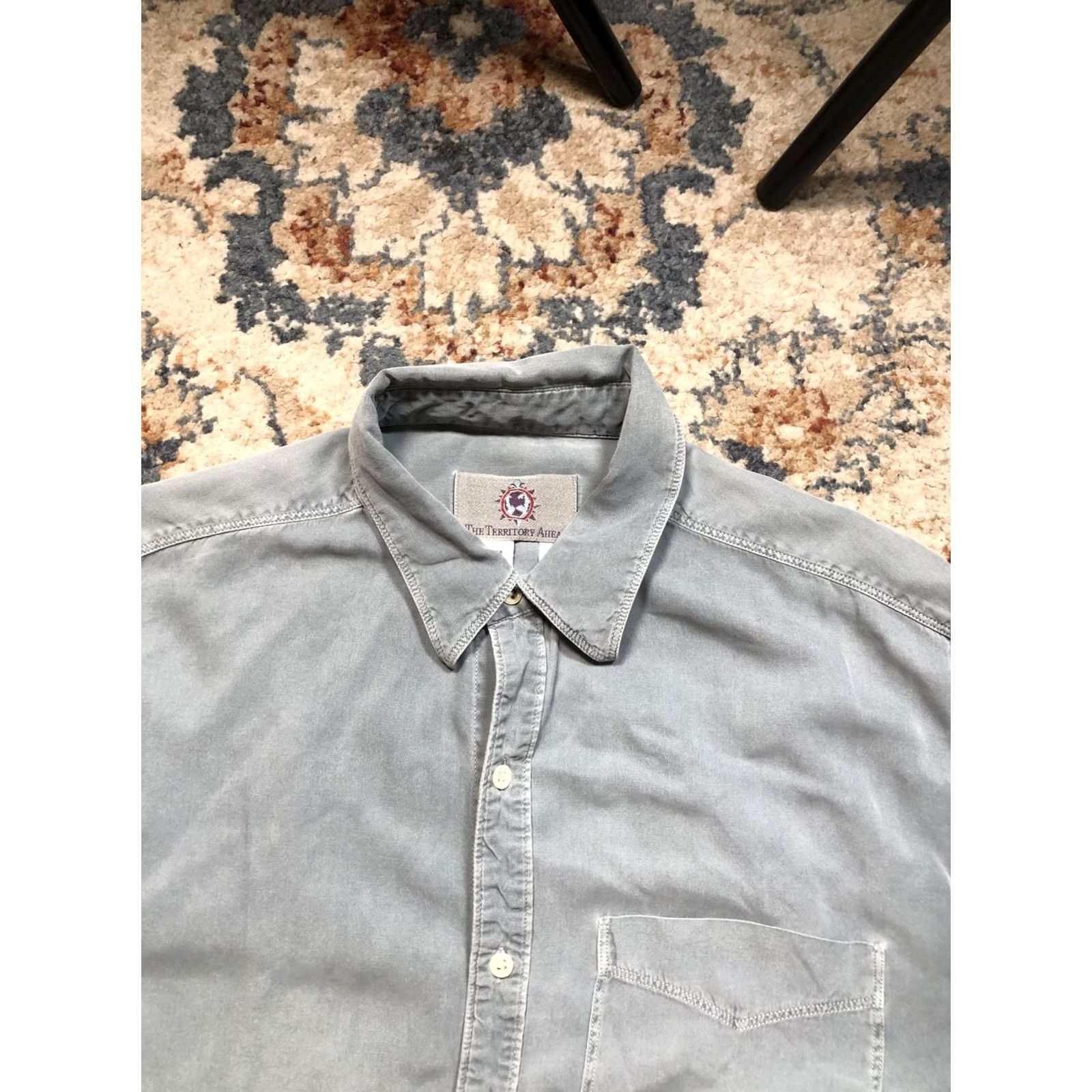 The Territory Ahead Territory Ahead Shirt Mens Medium Gray Silk Cotton Long Sleeve Button Up Casual Size US M / EU 48-50 / 2 - 2 Thumbnail