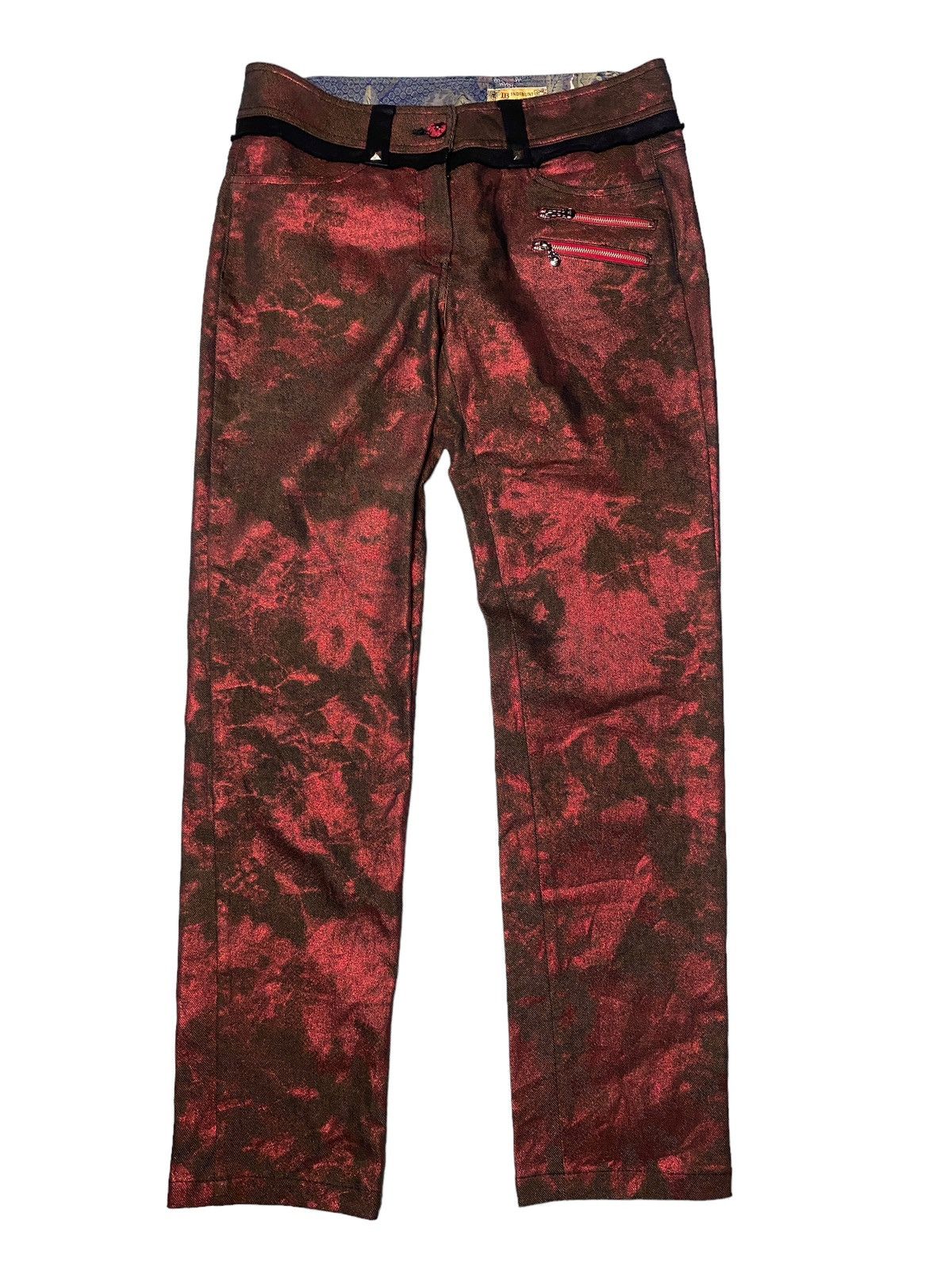 Hysteric Glamour 2000's Indibuni Wax Dyed Maroon Flared Pants Size US 29 - 2 Thumbnail