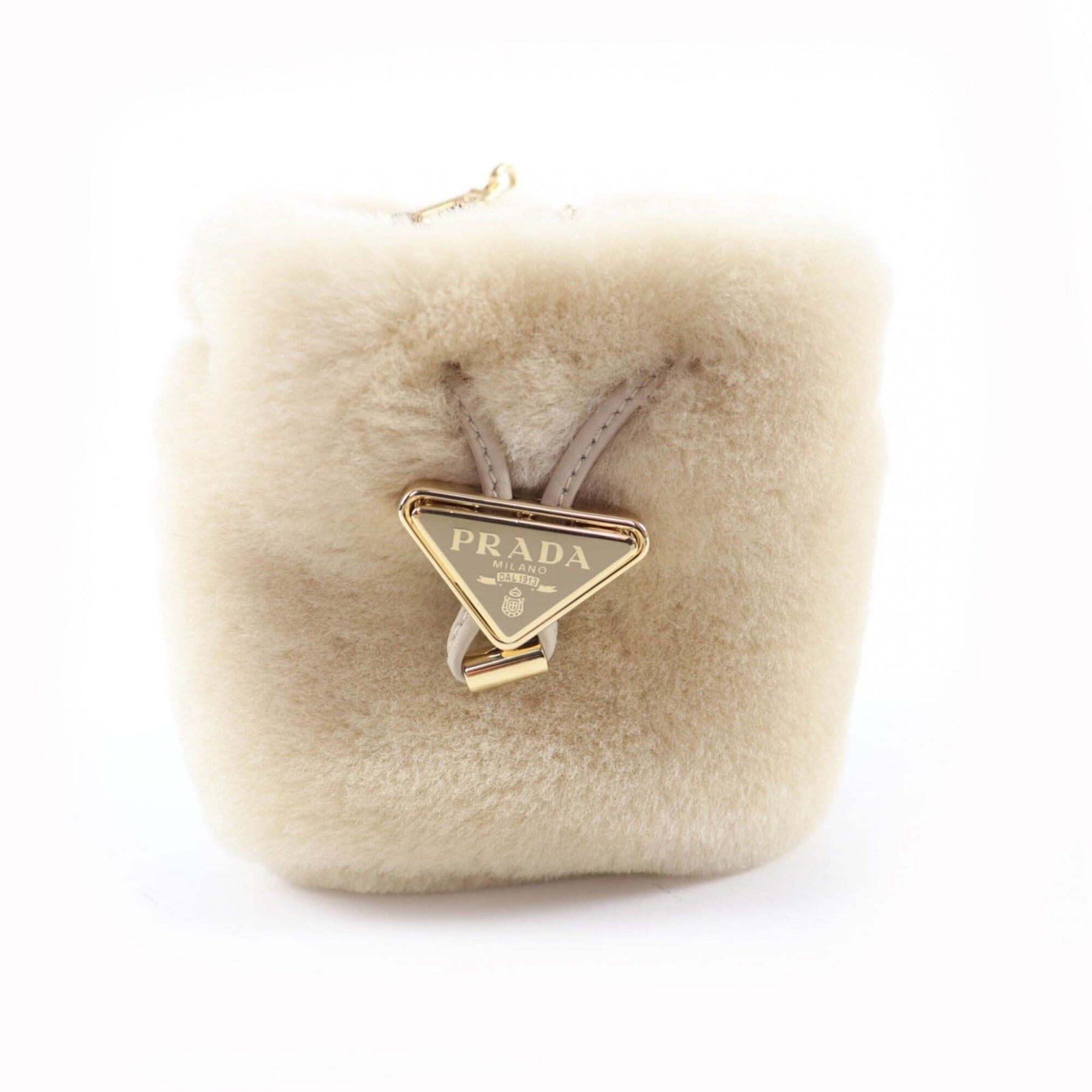Prada PRADA 1NR16P Sheepskin Mini Pouch, Ecru Beige, Triangle Logo, Chain Shoulder Bag, Made in Italy, Women's Size ONE SIZE - 1 Thumbnail