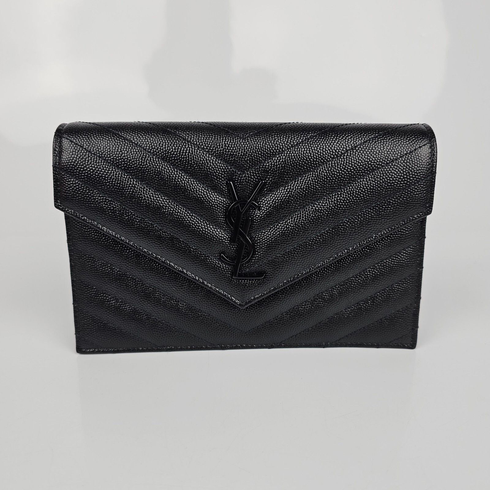 Saint Laurent Paris SAINT LAURENT Cassandre Envelope Black Grained Leather Chain Size ONE SIZE - 1 Thumbnail