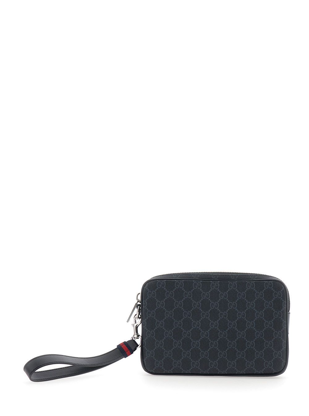 Gucci Black Pouch with Wrist Strap with Web Detail and Zip Closure in GG Canvas for Men Size ONE SIZE - 1 Thumbnail