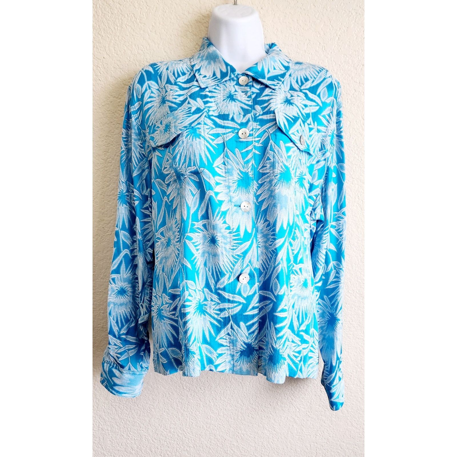 Chicos Chico's Tessa Jacket Turquoise White 2 Large New With Tags Size L / US 10 / IT 46 - 1 Thumbnail