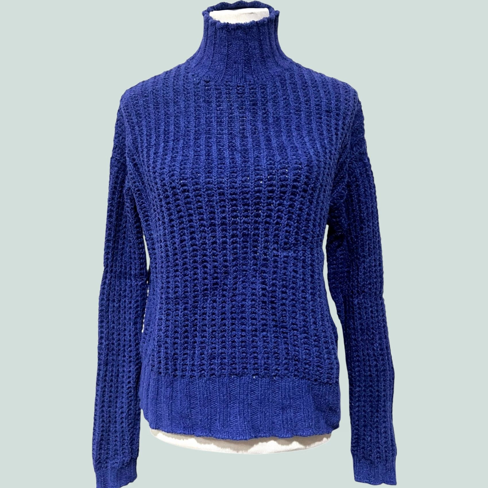 Vintage Tularosa Merle Sweater Marble Blue Women’s Small Cotton Blend Soft Mock Neck Pullover Casual Bohemian Designer Womens Mens Size S / US 4 / IT 40 - 1 Thumbnail